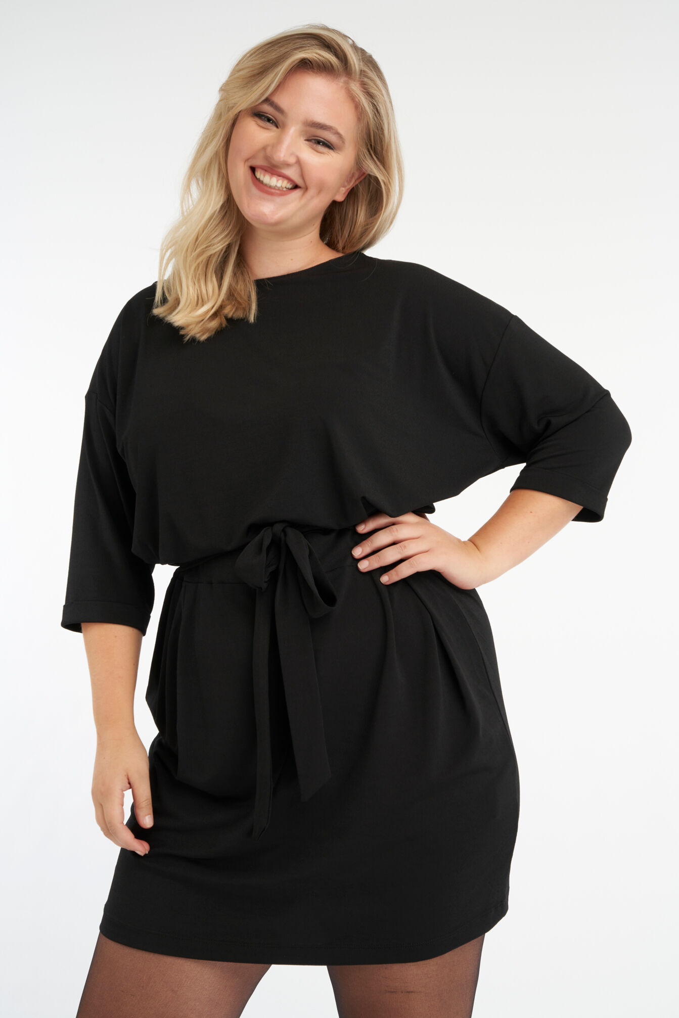 Jersey jurk met strik ceintuur image number 0