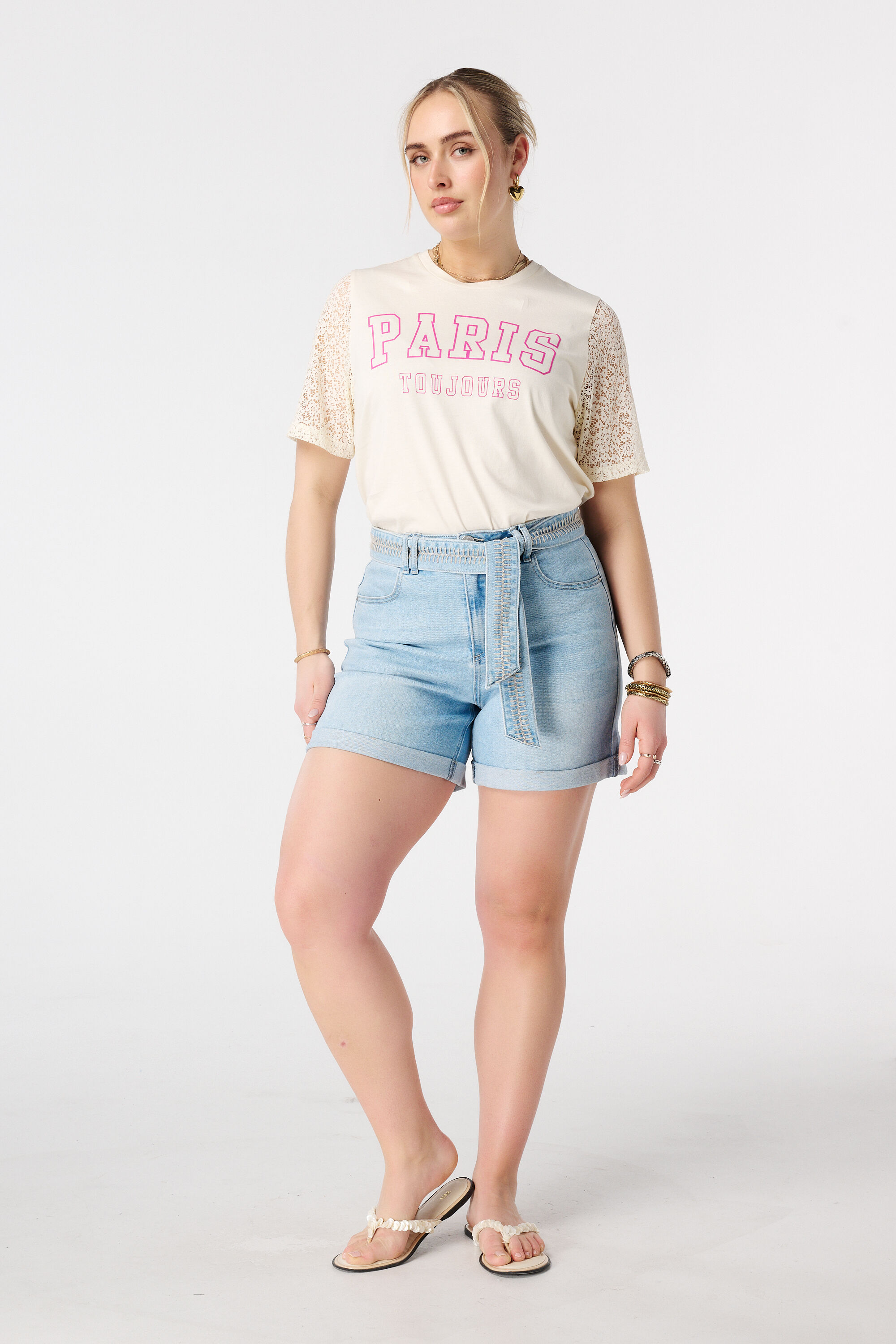 Denim short met tailleband