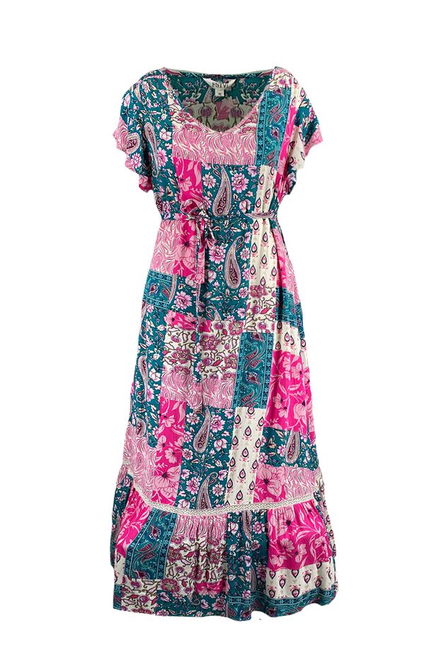 Lange jurk met patchwork image number 1