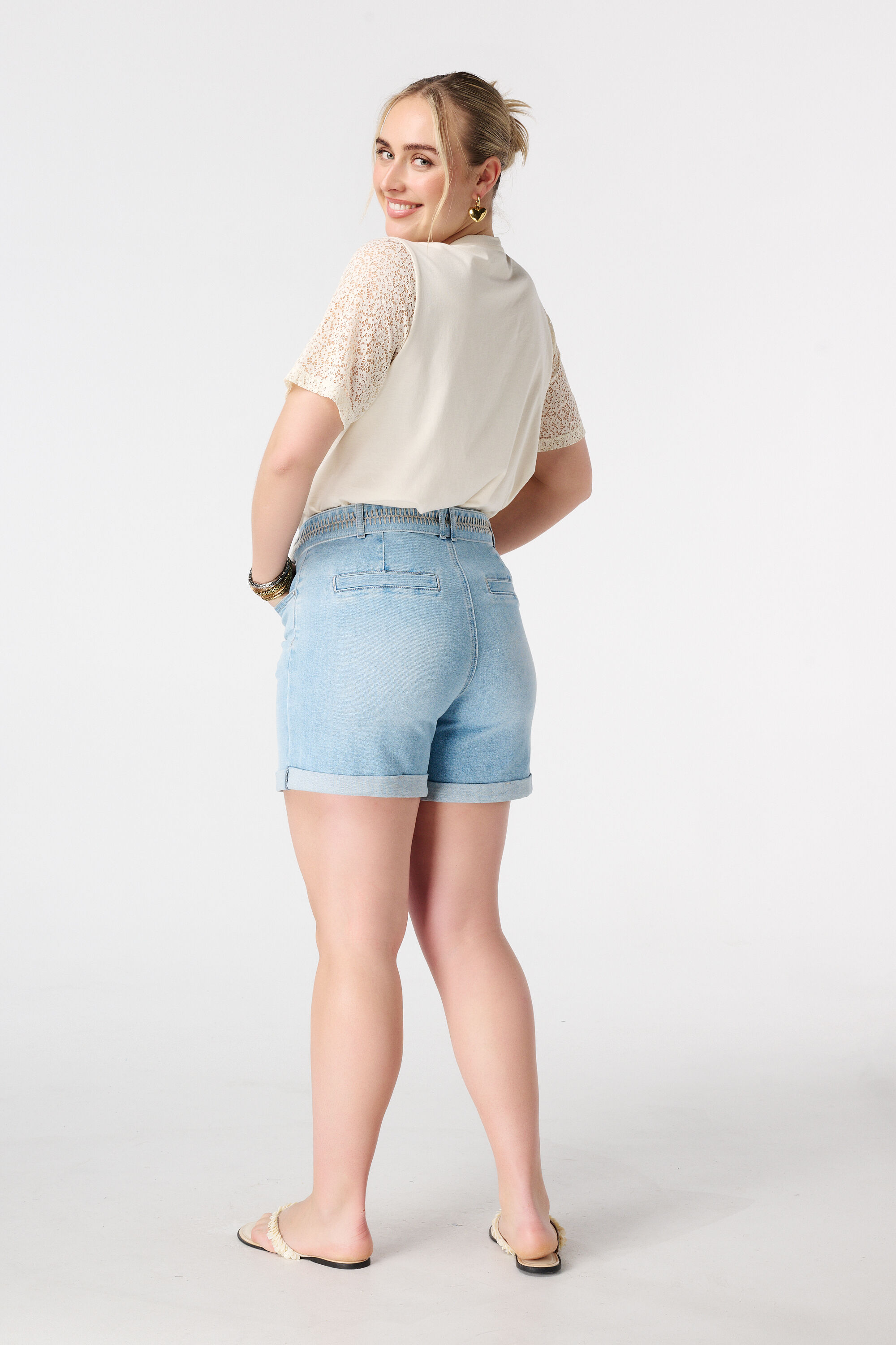 Denim short met tailleband image number 3