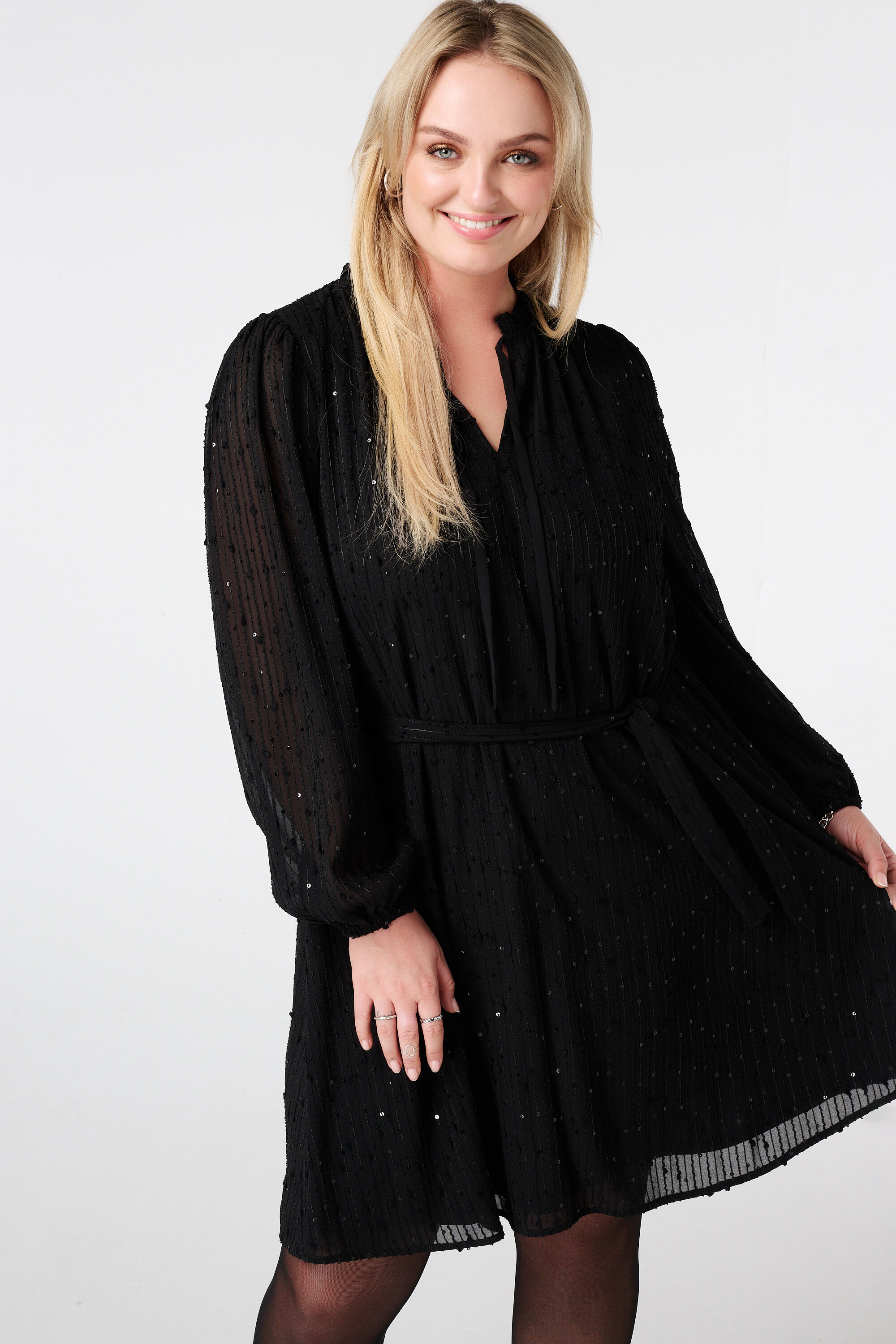 Jurk met glitter pailletten en ceintuur image number 5