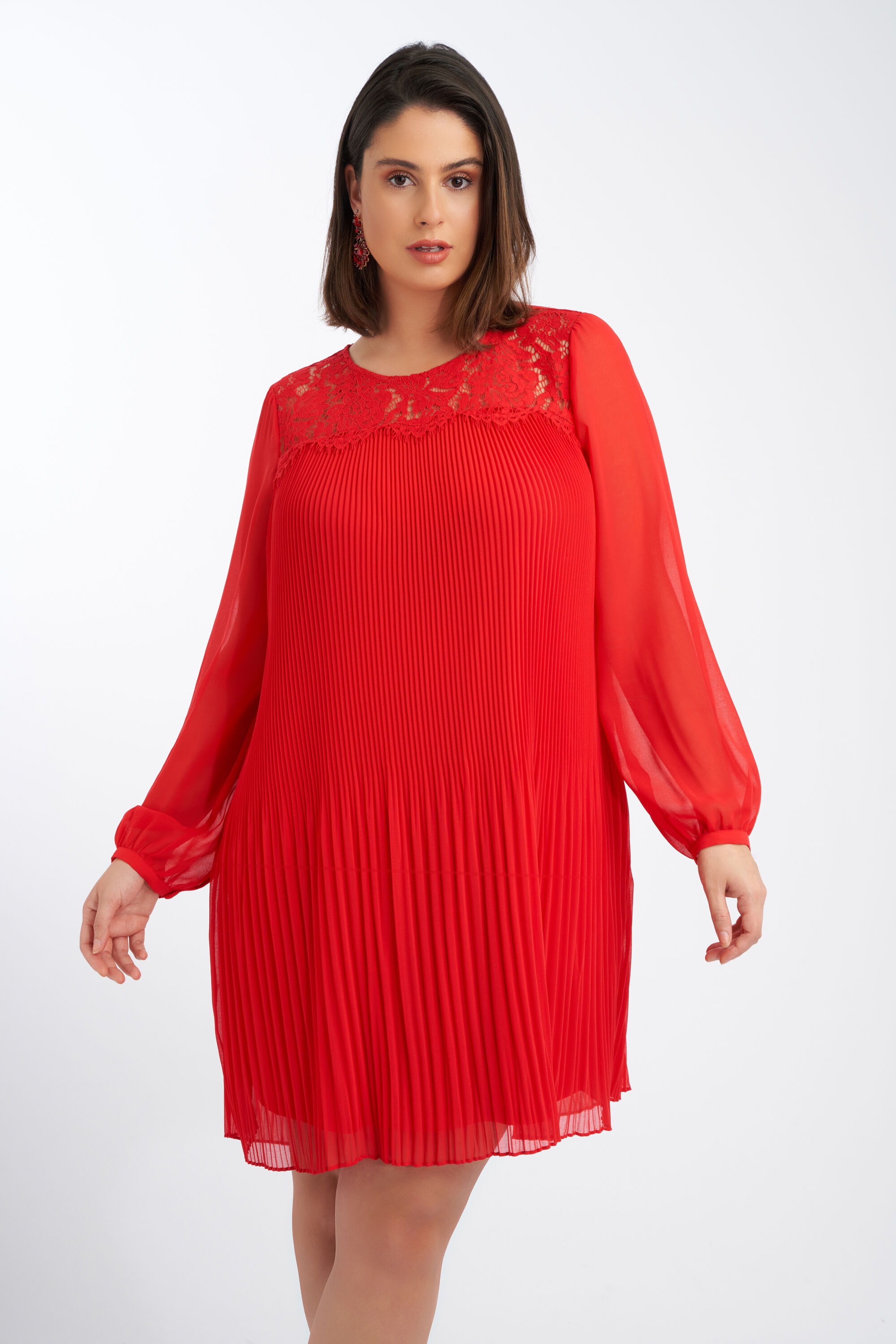 Pliss&eacute; jurk met kant image number 5