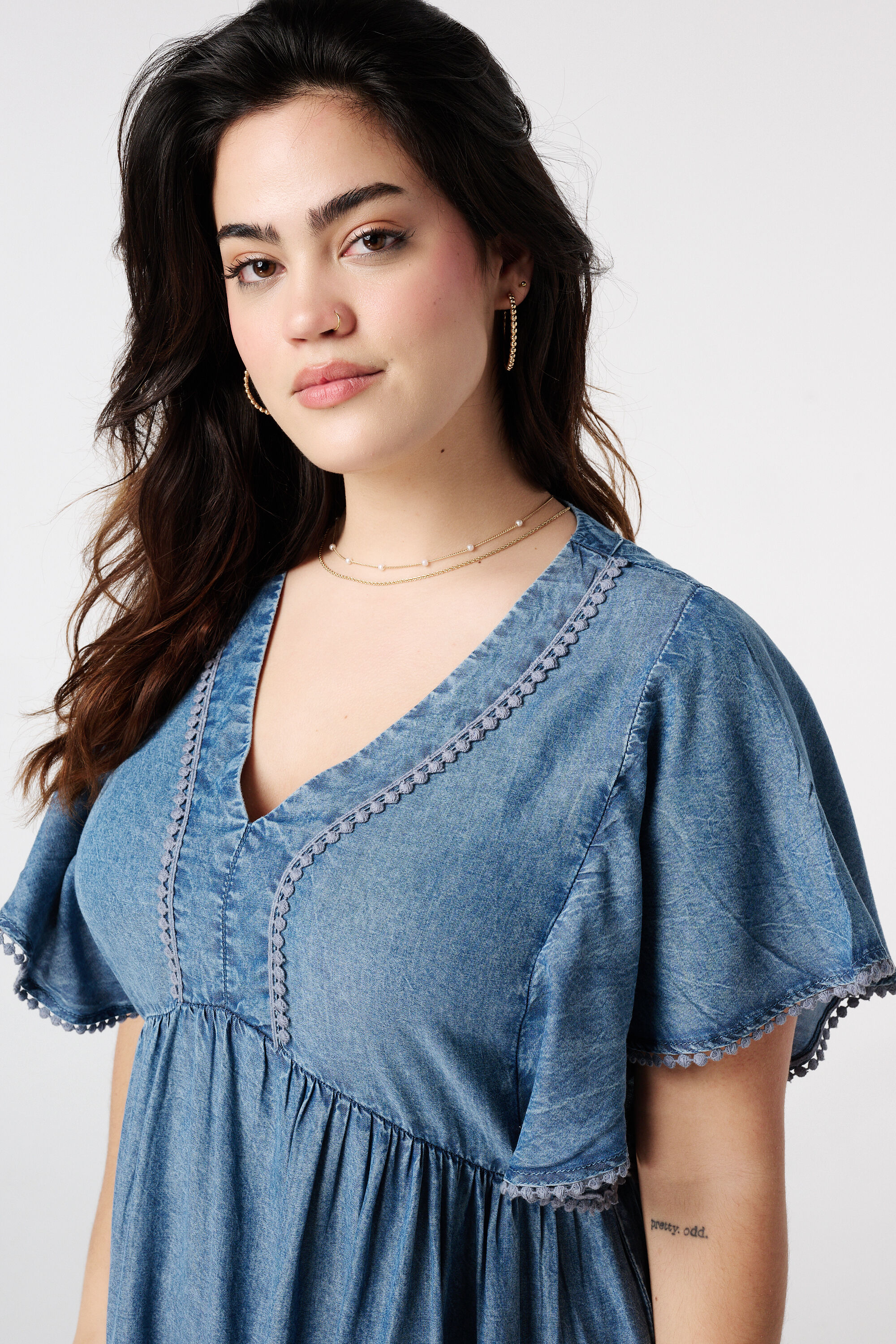 Denim jurk met v-hals image number 4