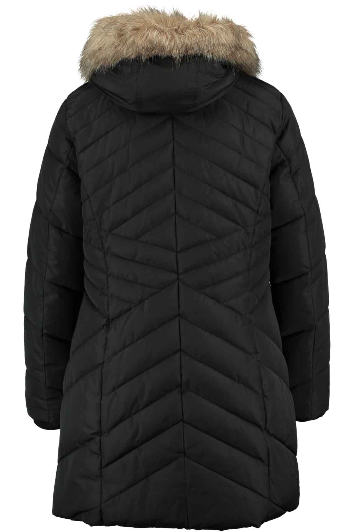 Lange winterjas met imitatie bontkraag image number 1