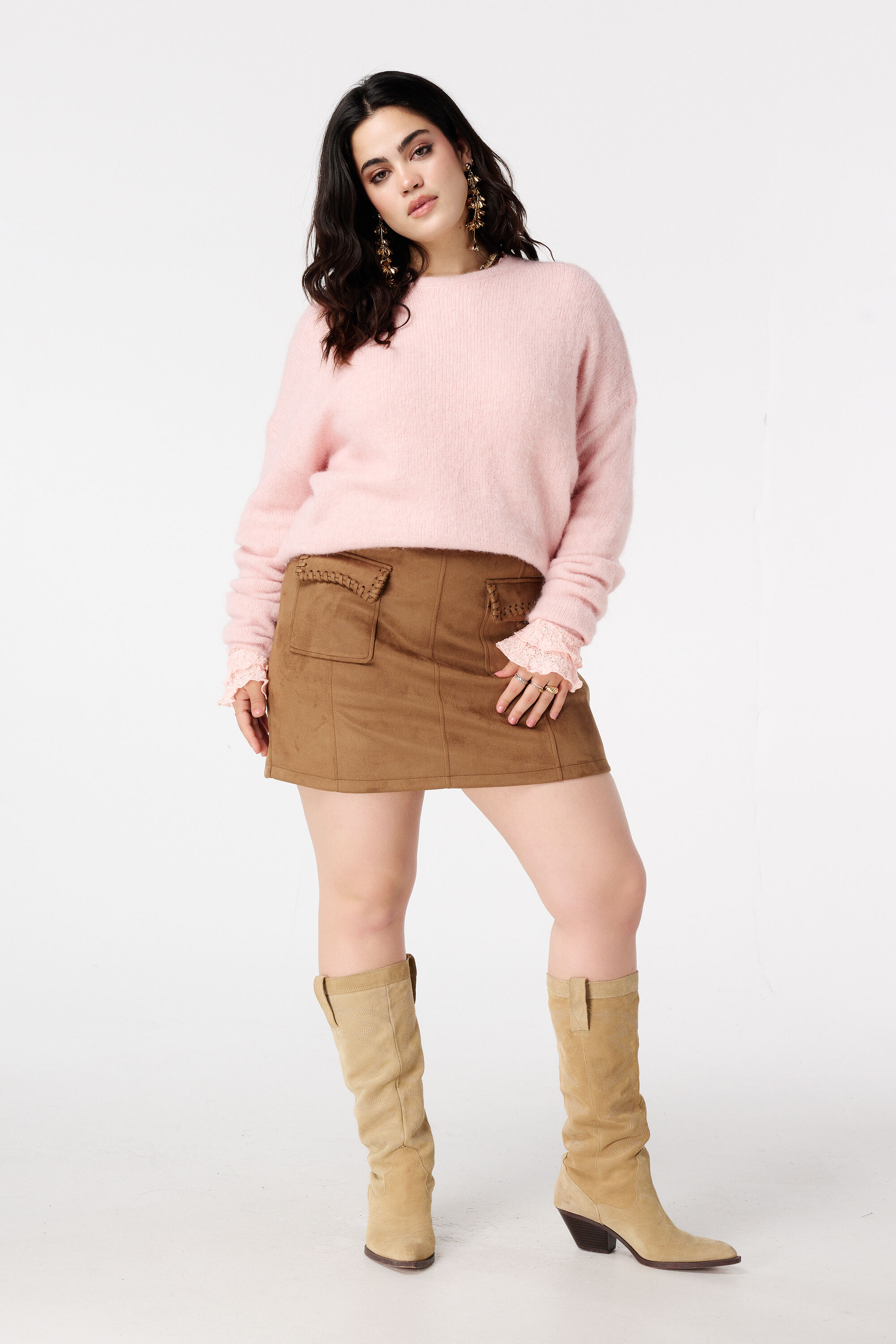 Suedine rokje met sierstiksels image number 6