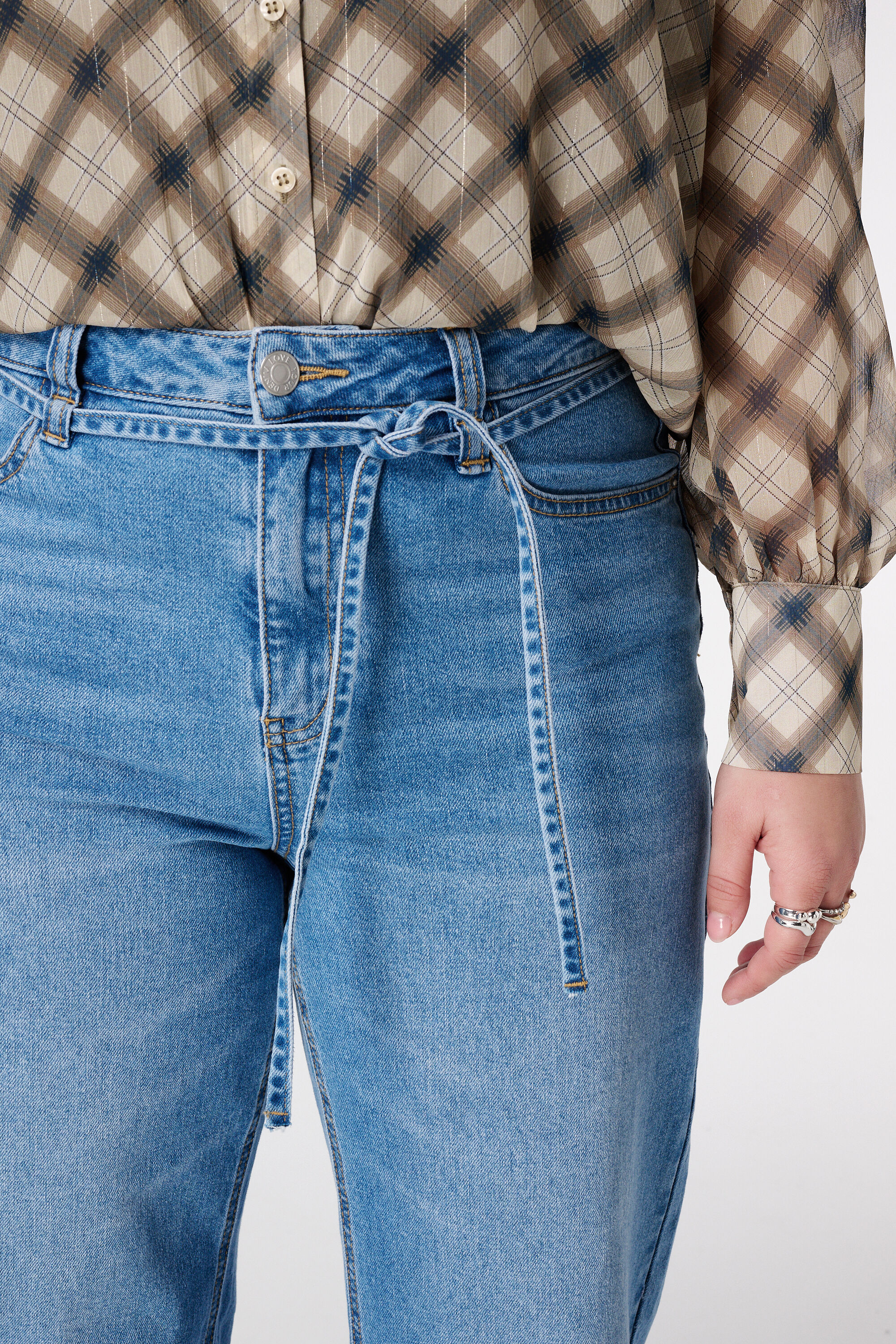 Wide leg jeans met strikkoord image number 4