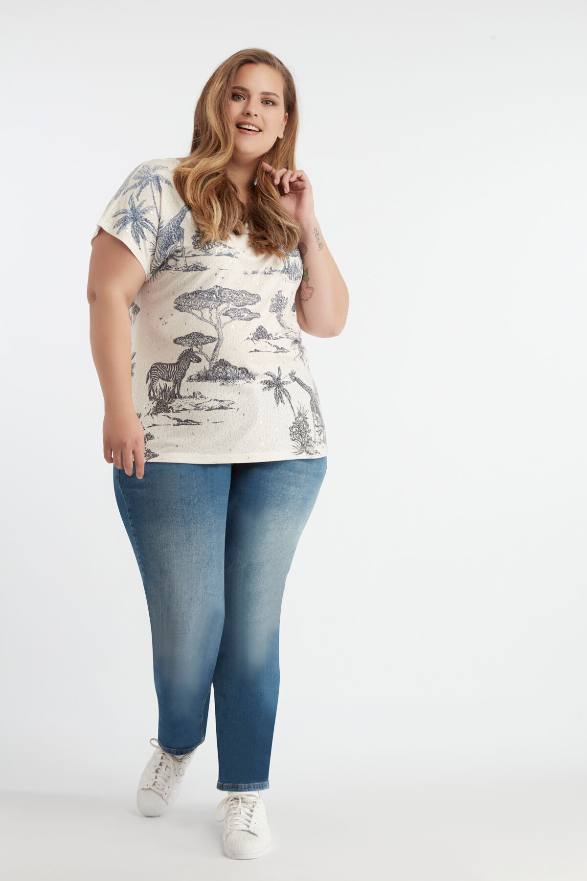 Blauw-wit safari T-shirt image number 3