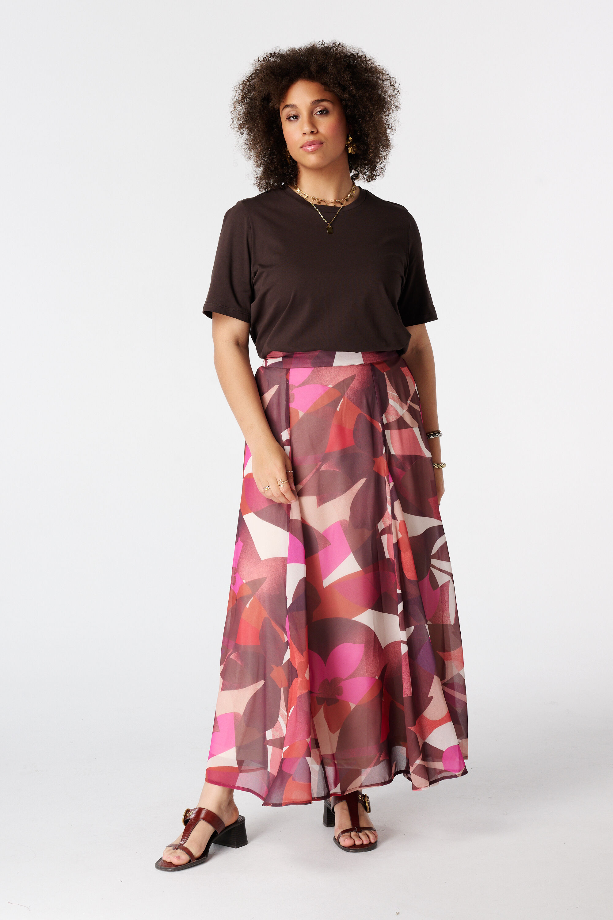 Satijnen midi rok met print
