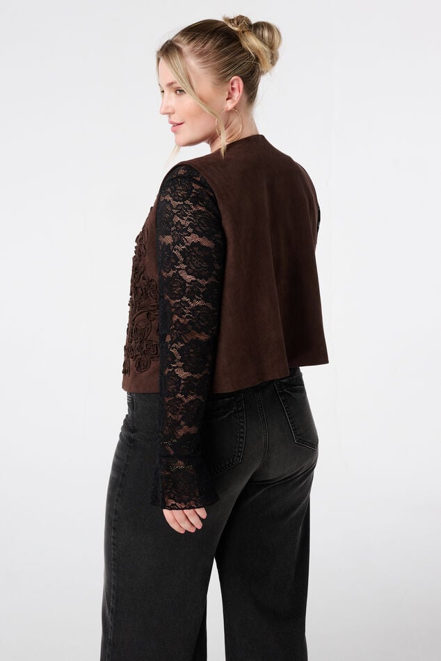 Gilet in suède look met broderie image number 3