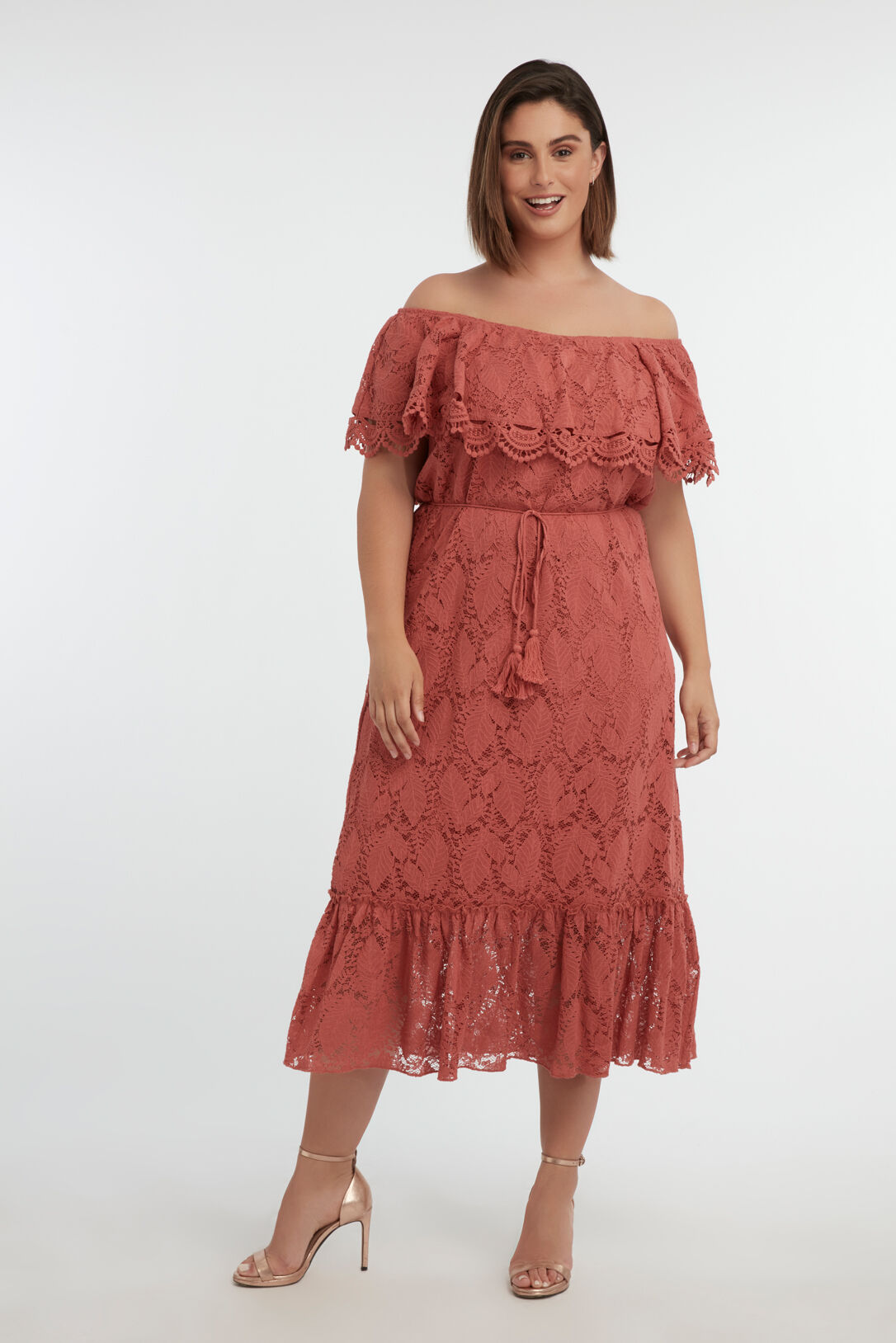 Off-shoulder jurk met kant image number 7