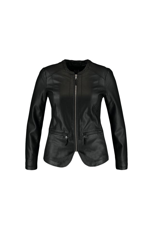 Imitatieleren bikerjack met ronde hals image number 1