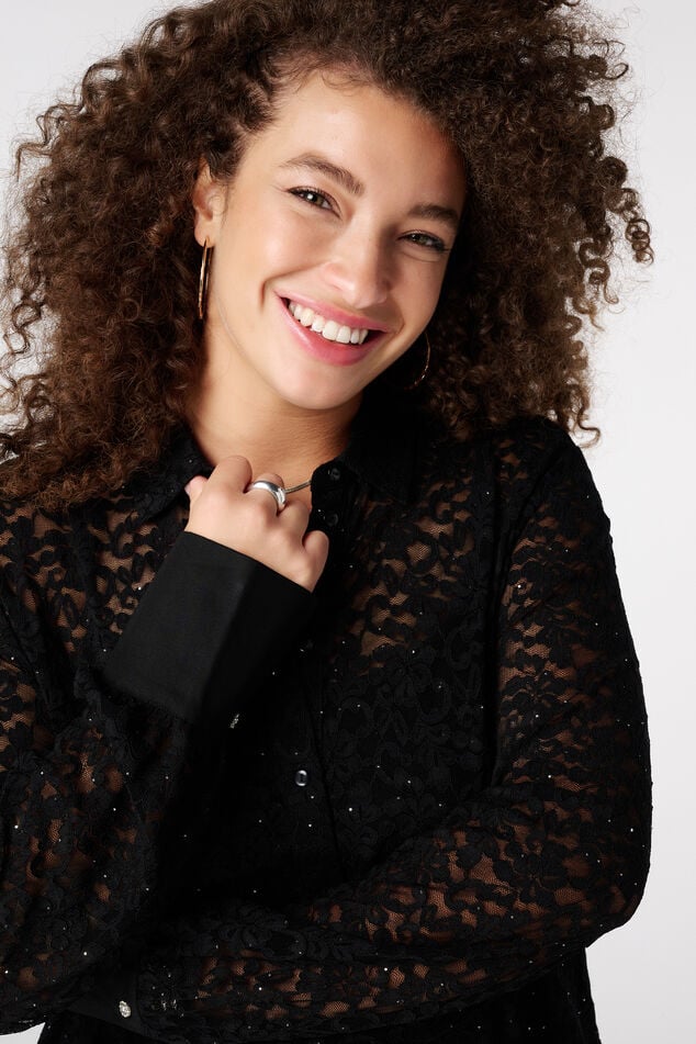 Jersey top met kant en pailetten image number 4