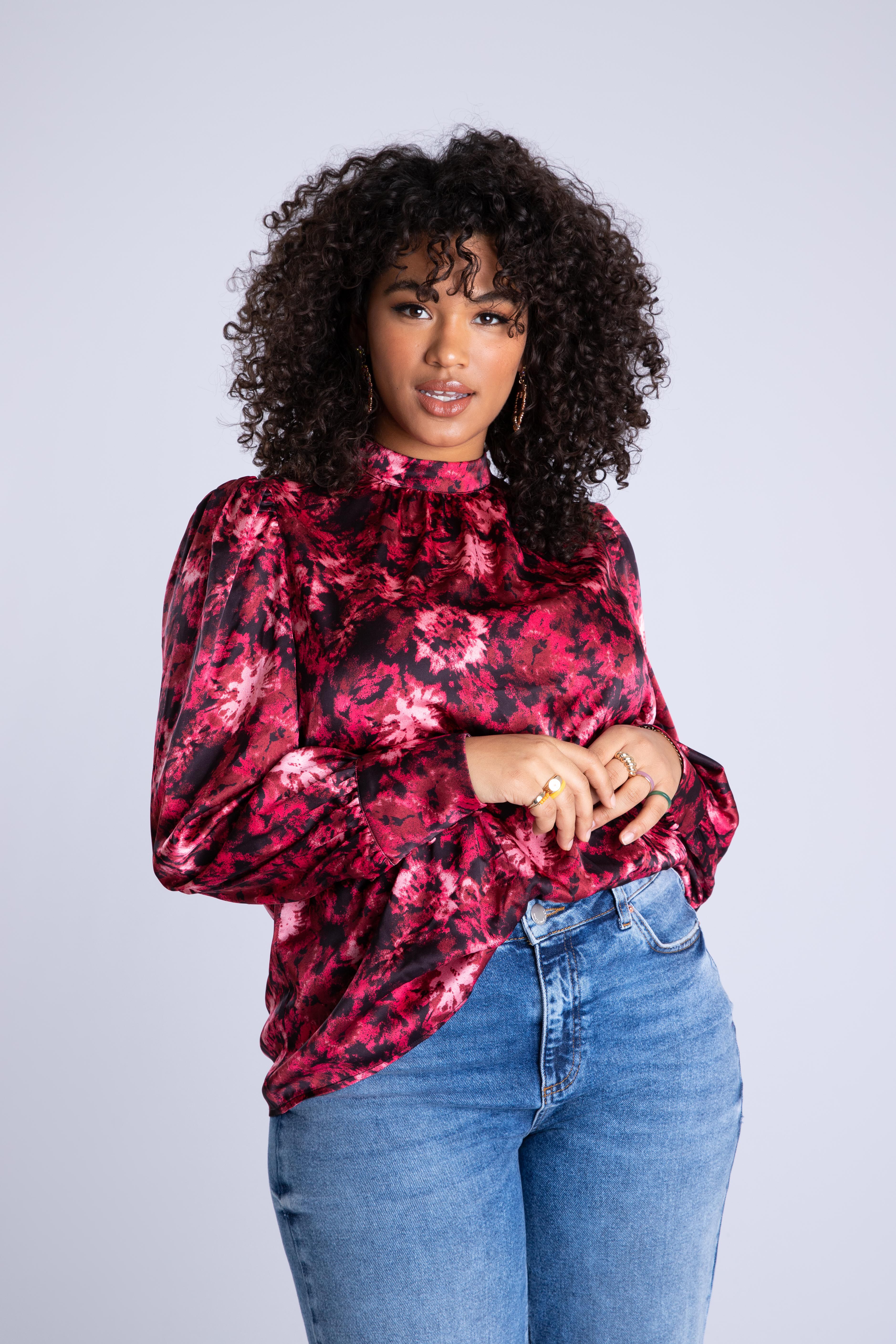 Satijnen blouse met print image number 5