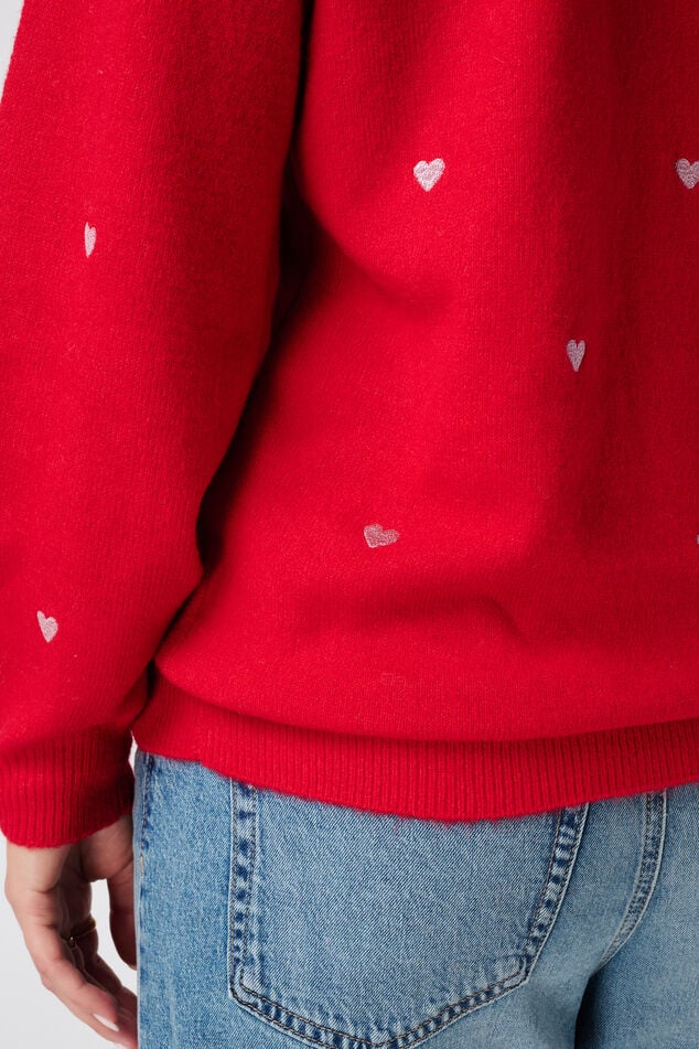 Fijn gebreide trui met geborduurde hartjes image number 6