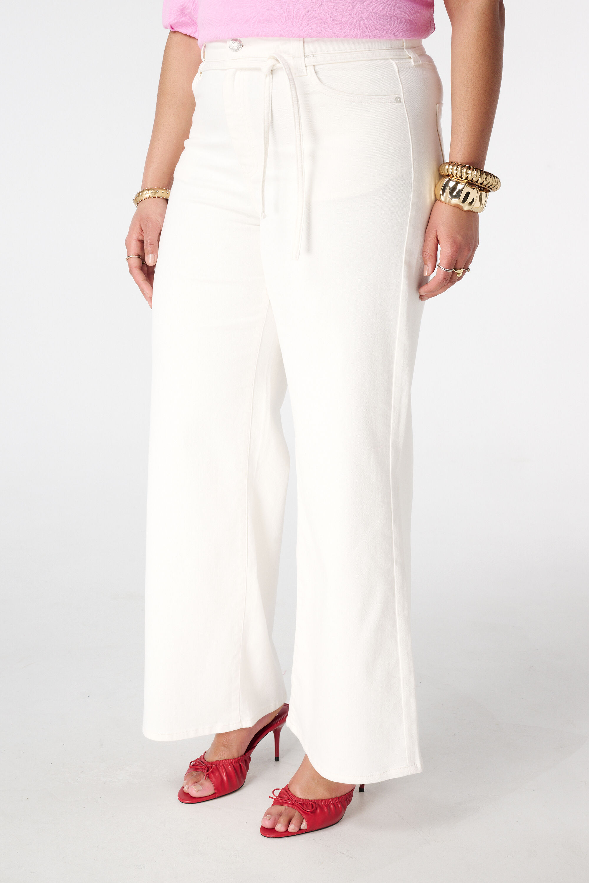 Wide leg jeans met strikkoord image number 5