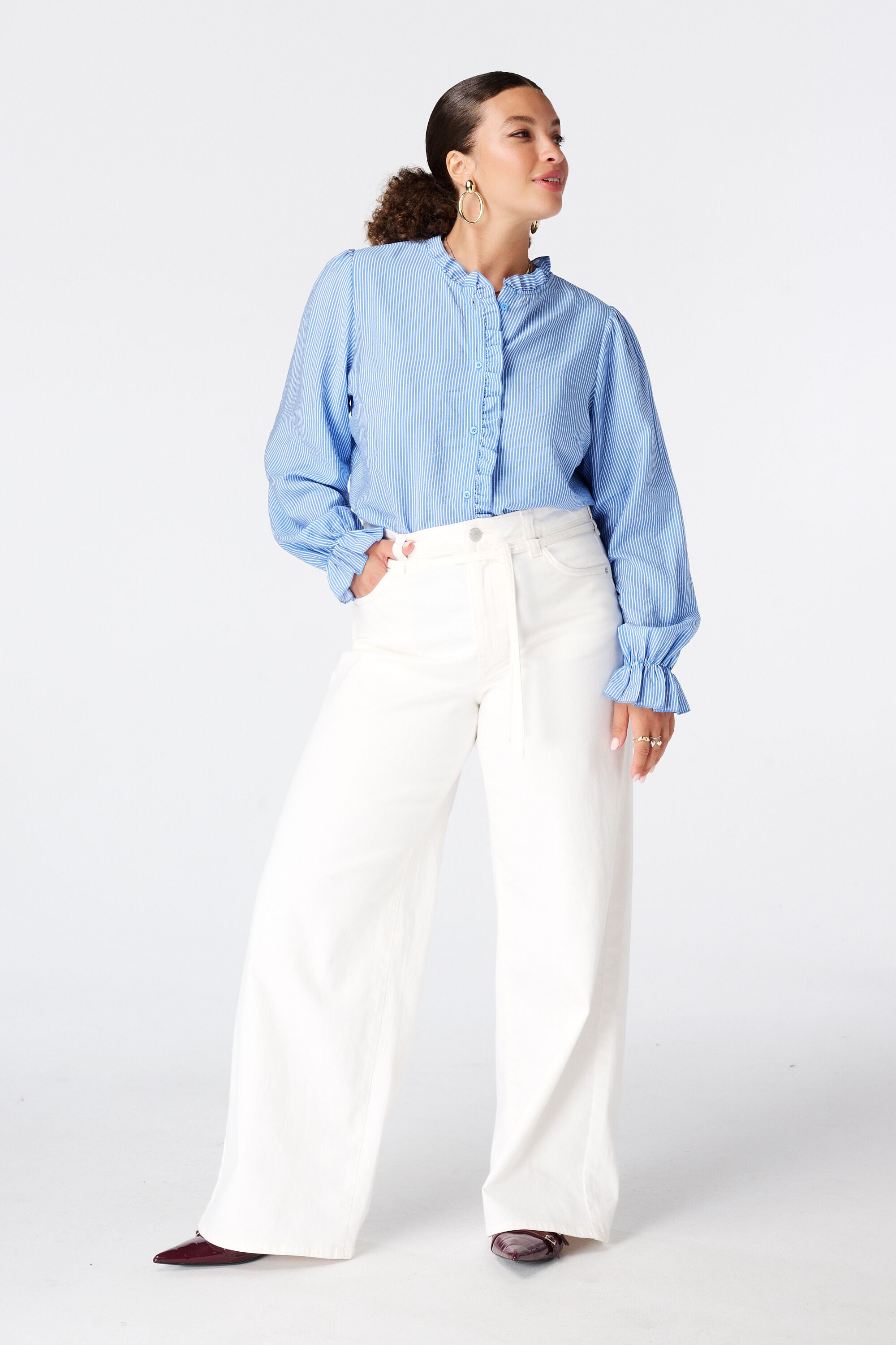Gestreepte blouse met volants image number 5