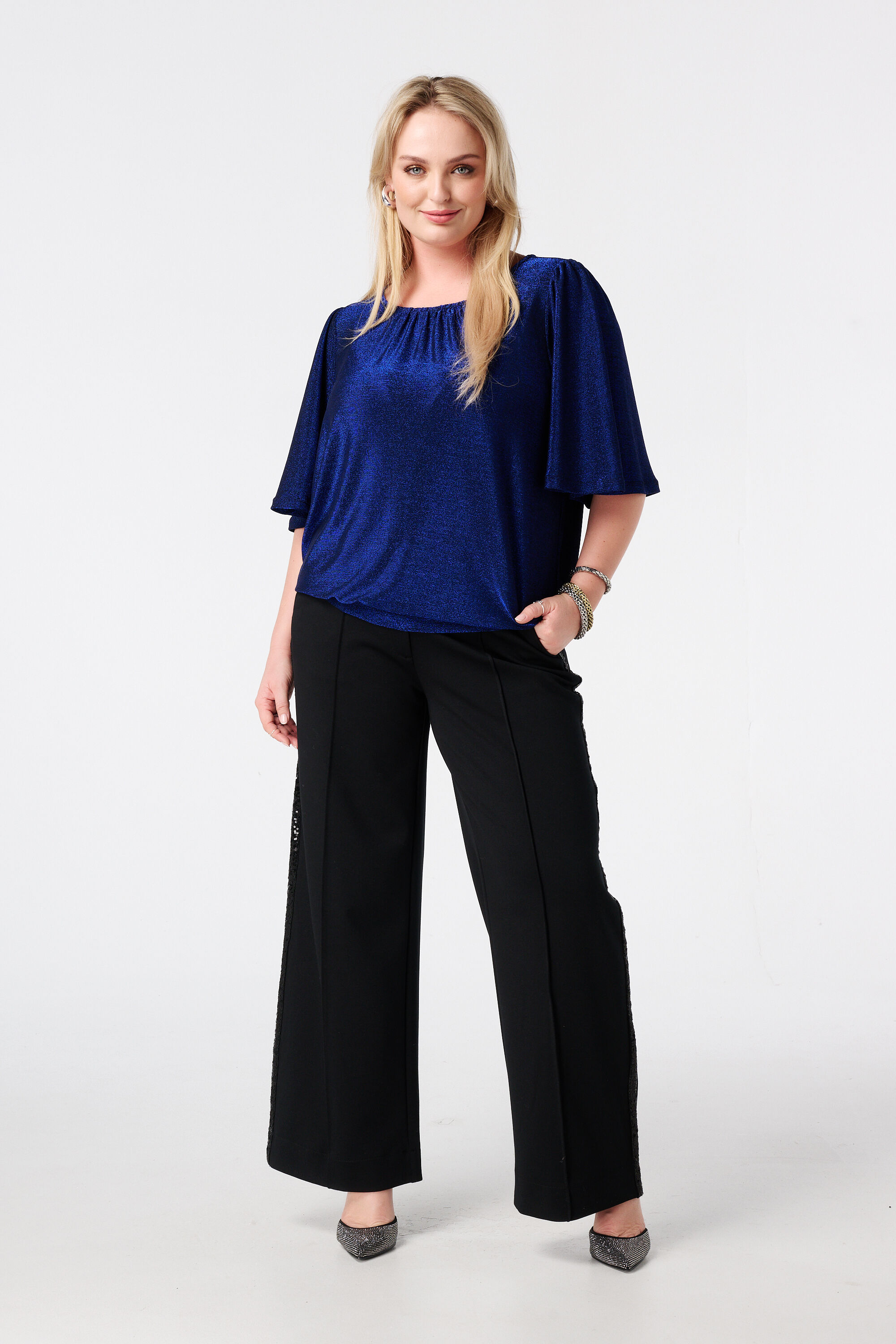 Top met flared mouwen en lurex image number 5