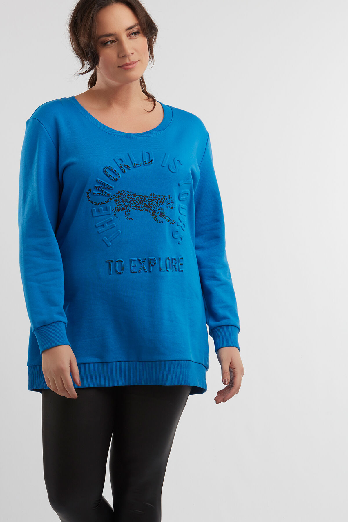 Lange sweater met embossed artwork image number 3