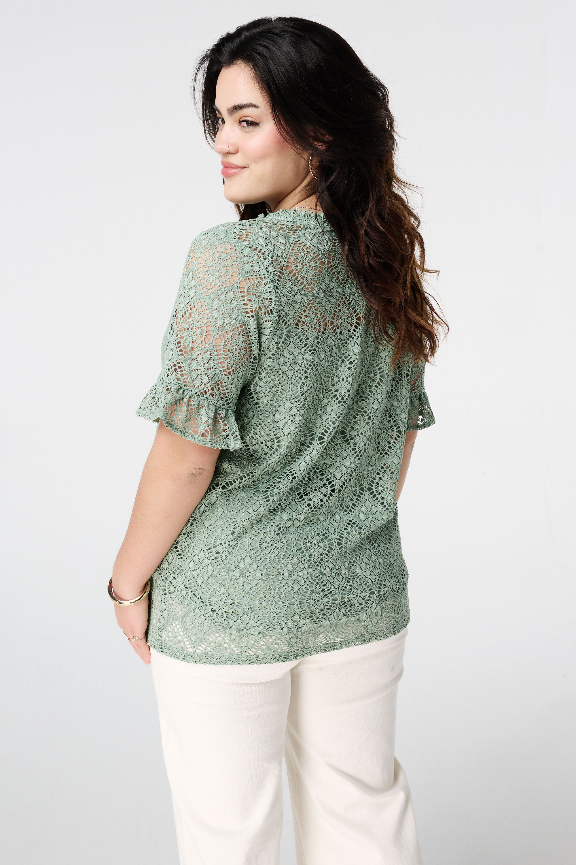 Kanten top met korte mouwen  image number 3