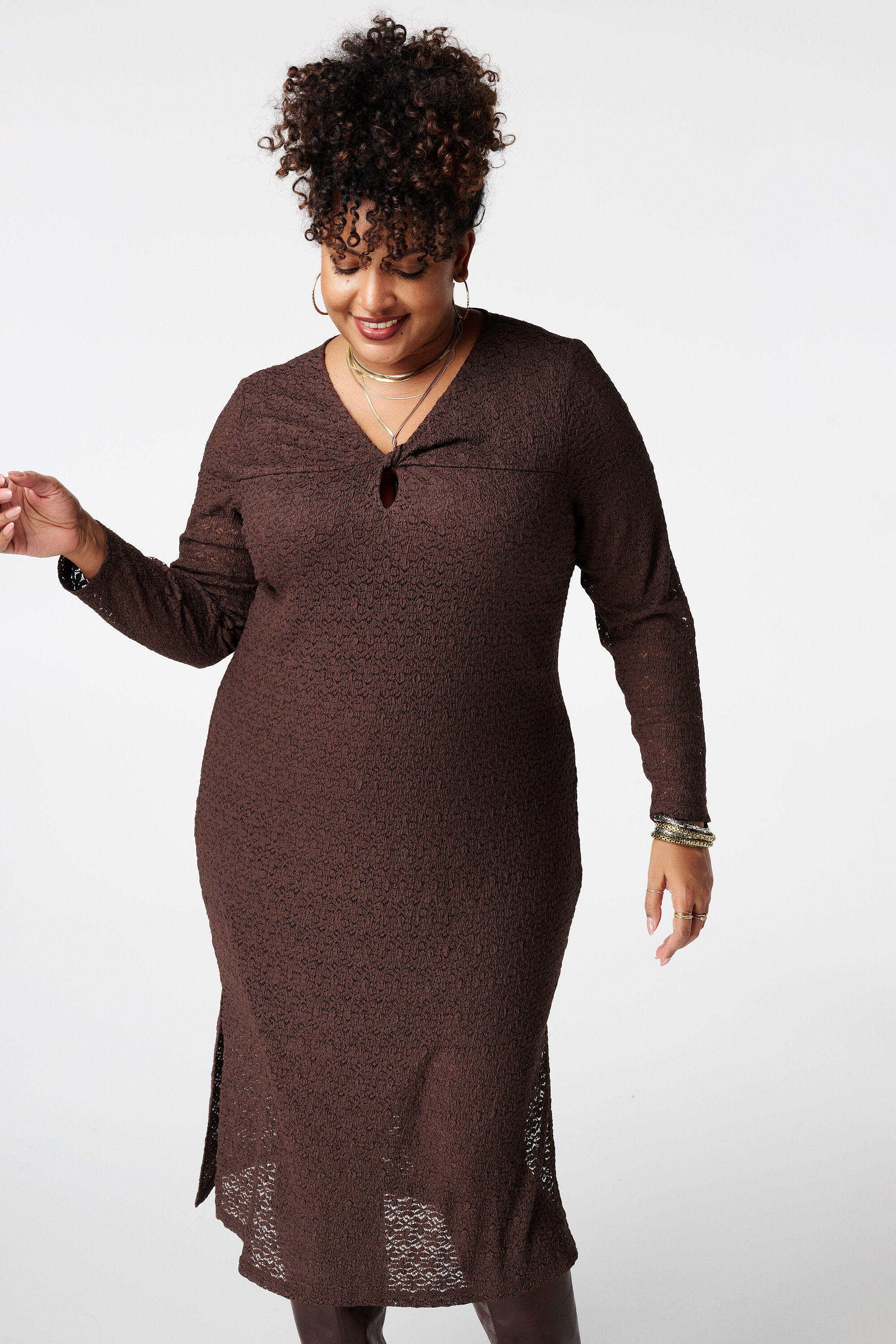 Kanten midi jurk image number 5