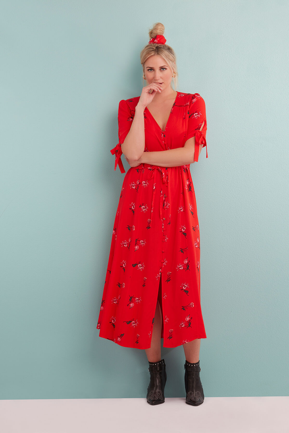 Dames Doorknoopjurk met bloemprint MS Mode