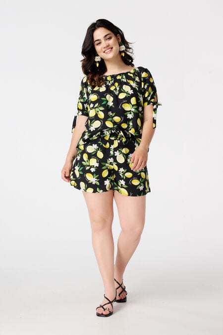 Shorts met citroenprint en ceintuur Shorts met citroenprint en ceintuur