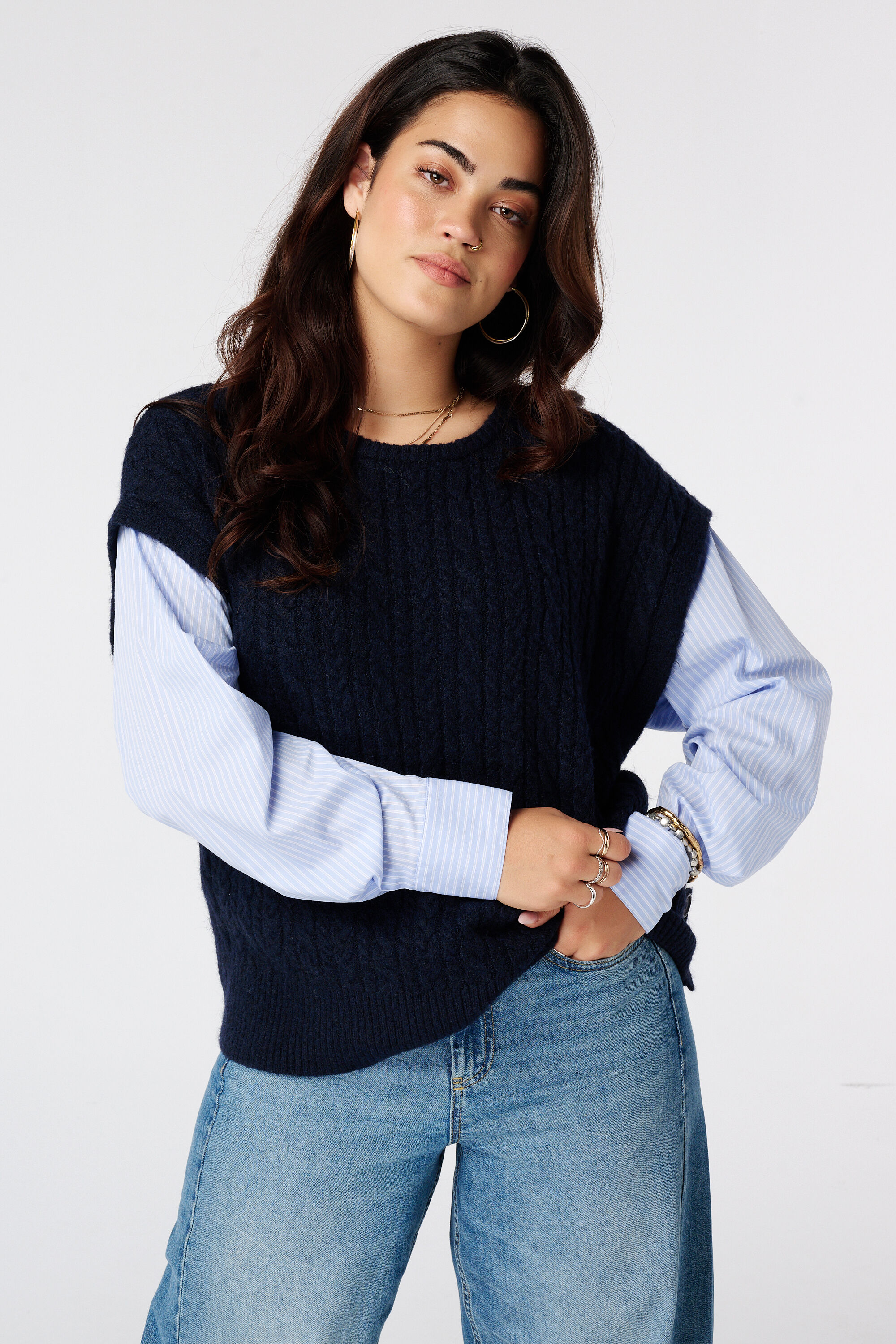 Trui met contrasterende blouse mouwen image number 0