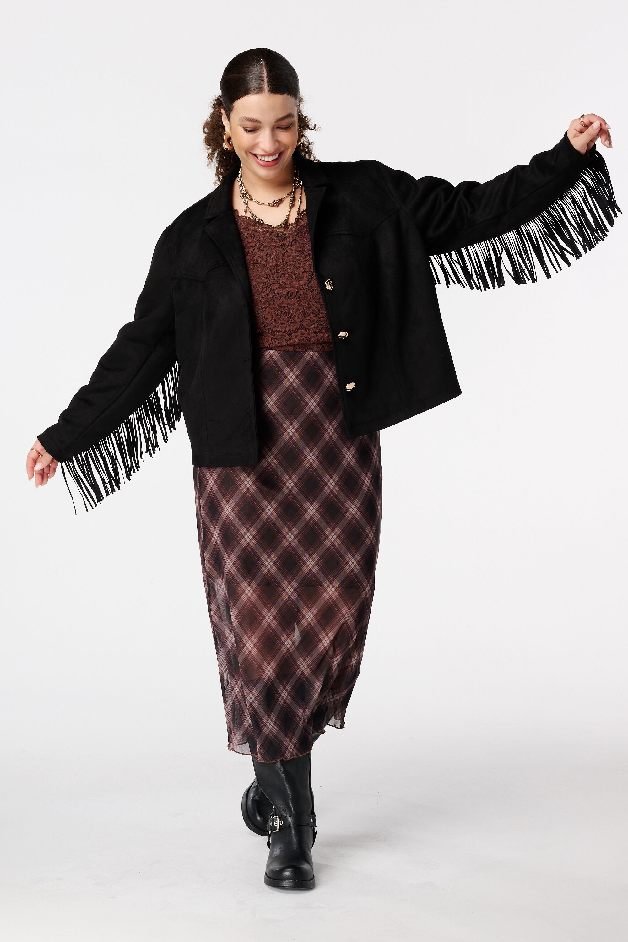 Su&egrave;dine jacket met franjes image number 6