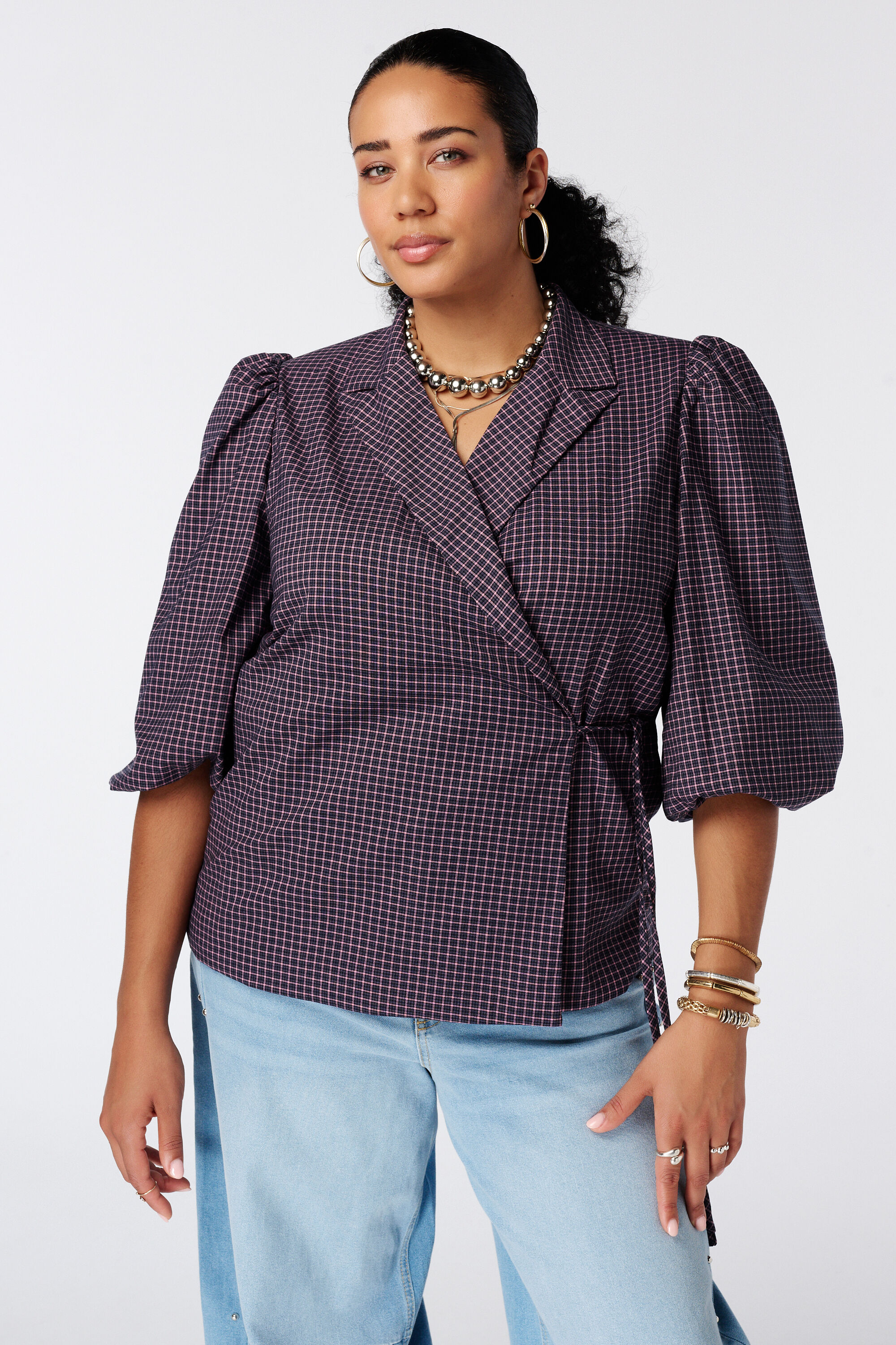 Geruite blazer met overslag