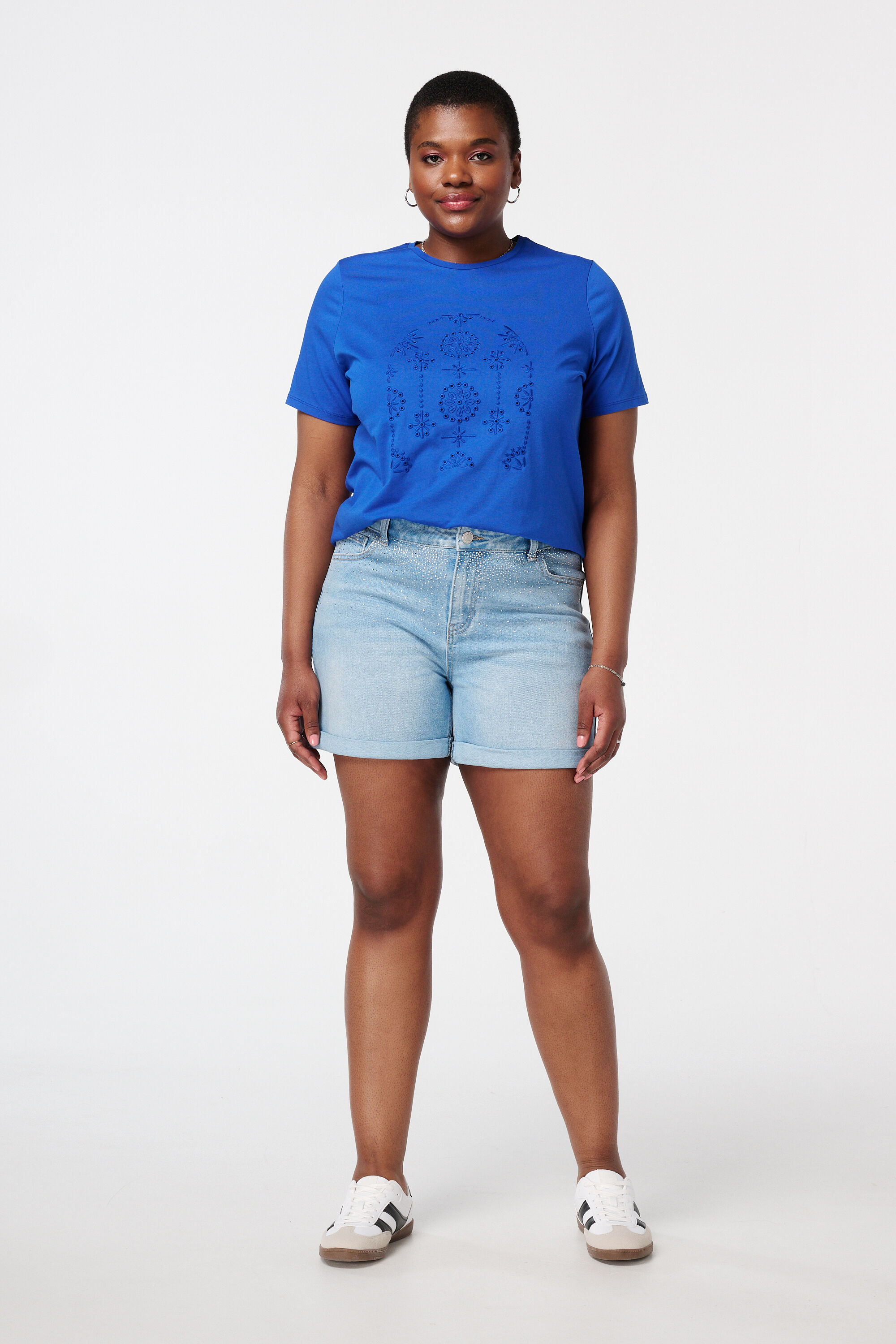 Dames T-shirt met borduursel Kobalt blauw | MS Mode