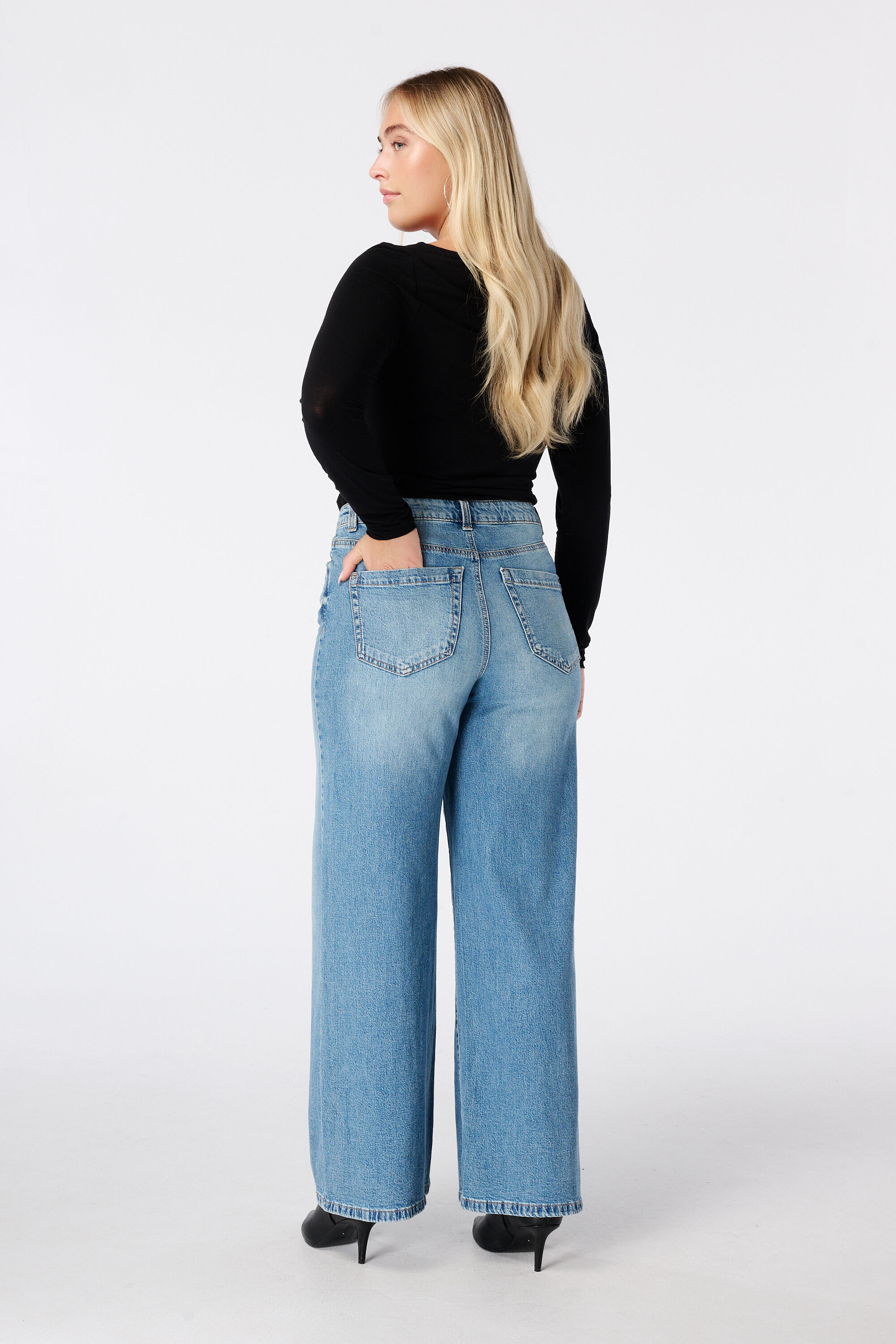 Wide leg jeans met hoge taille image number 3