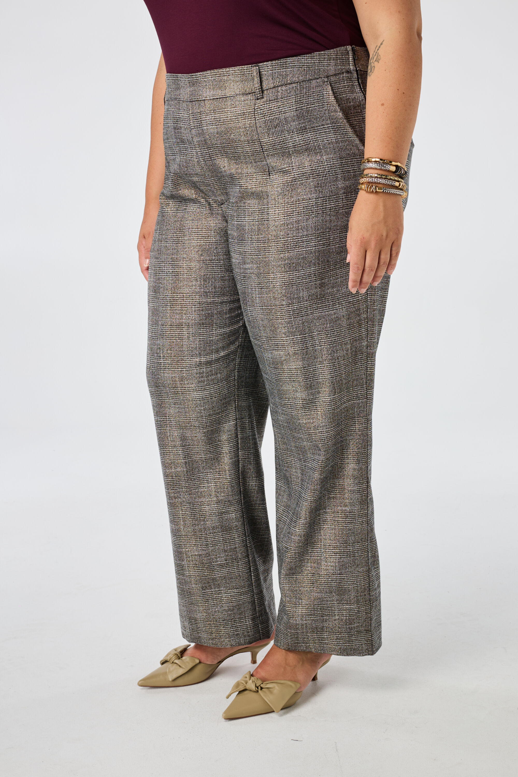 Geruite wide leg broek image number 4