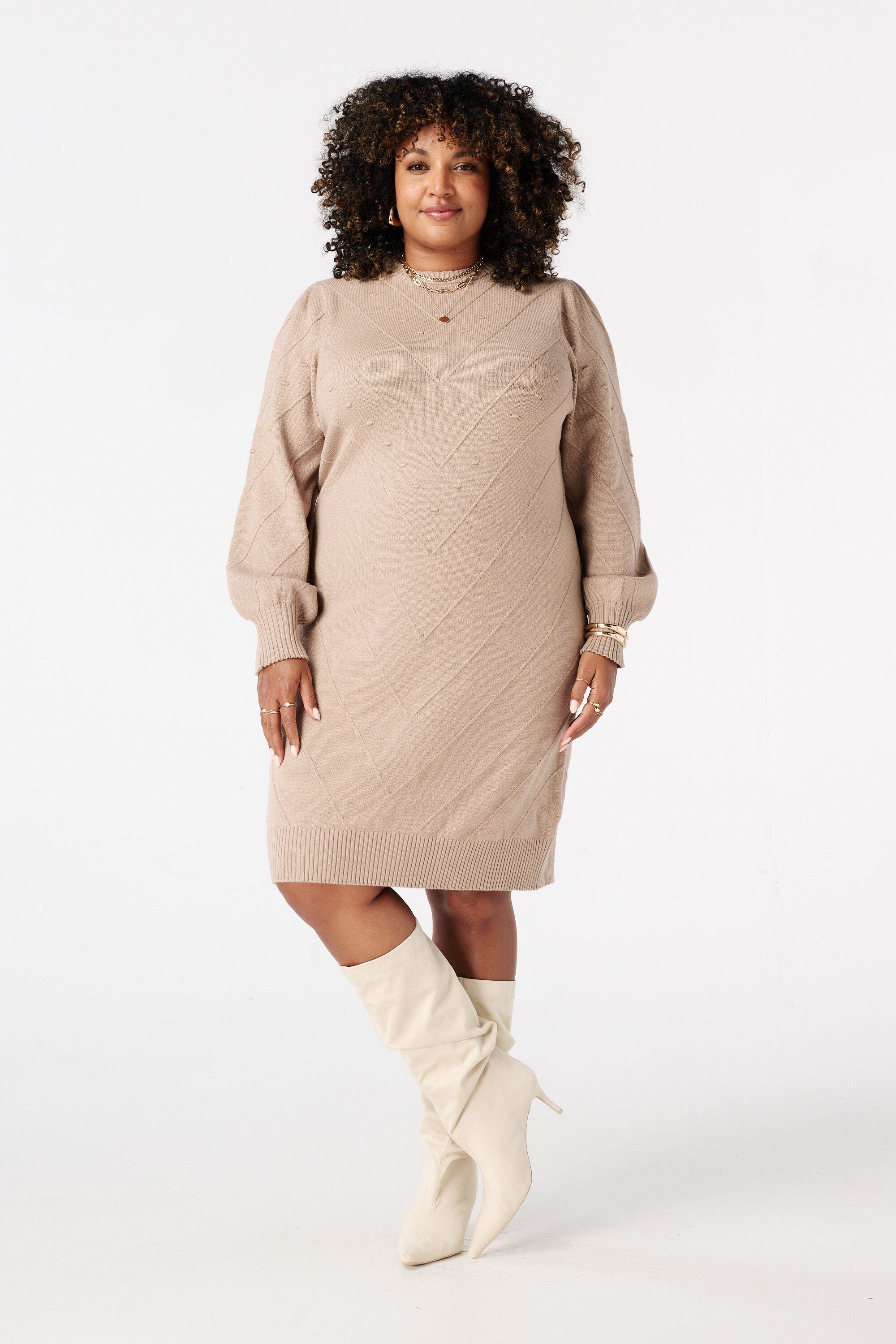 Gebreide jurk met ballonmouwen image number 5