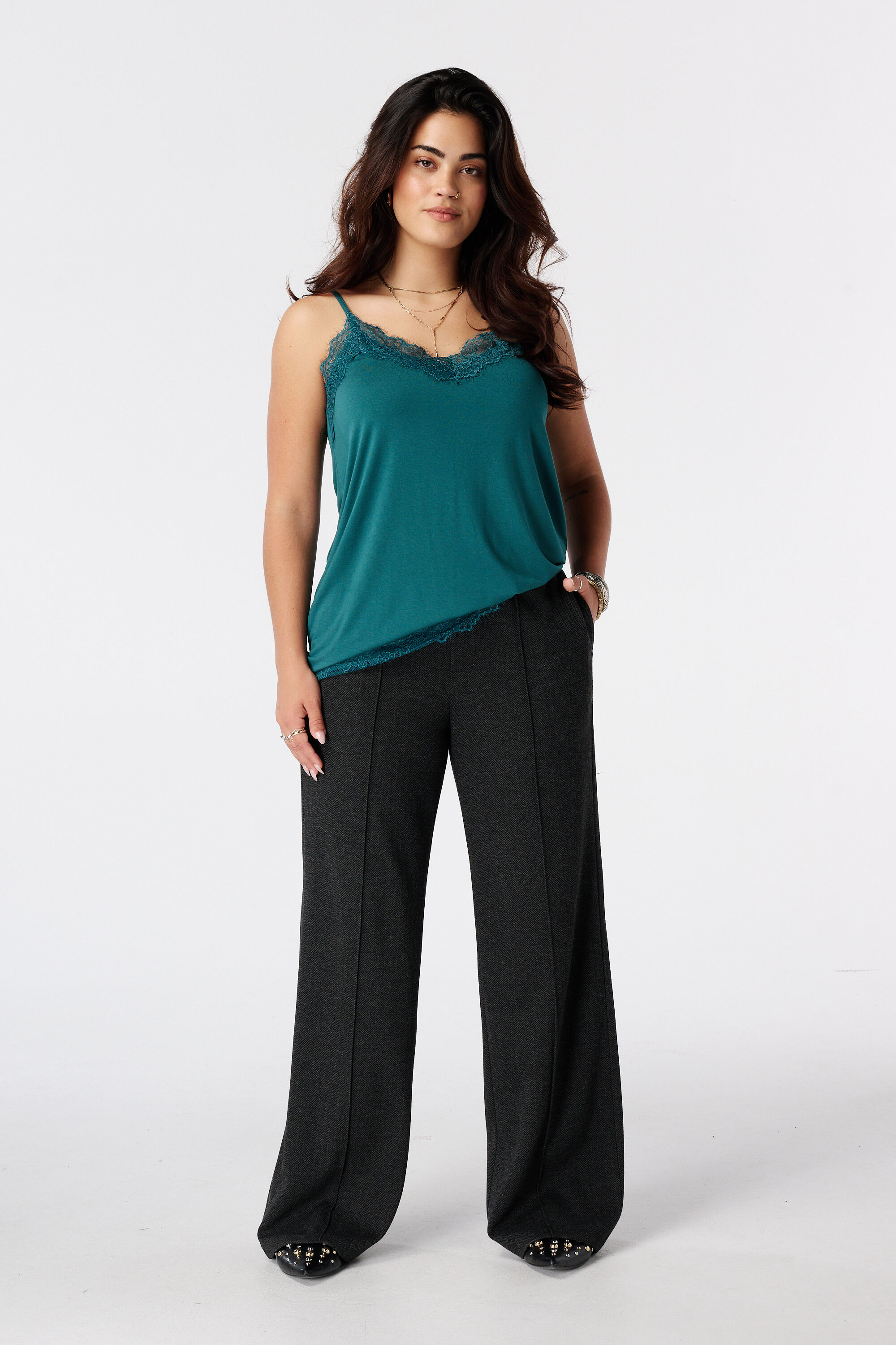 Broek met elastische taille en ruiten