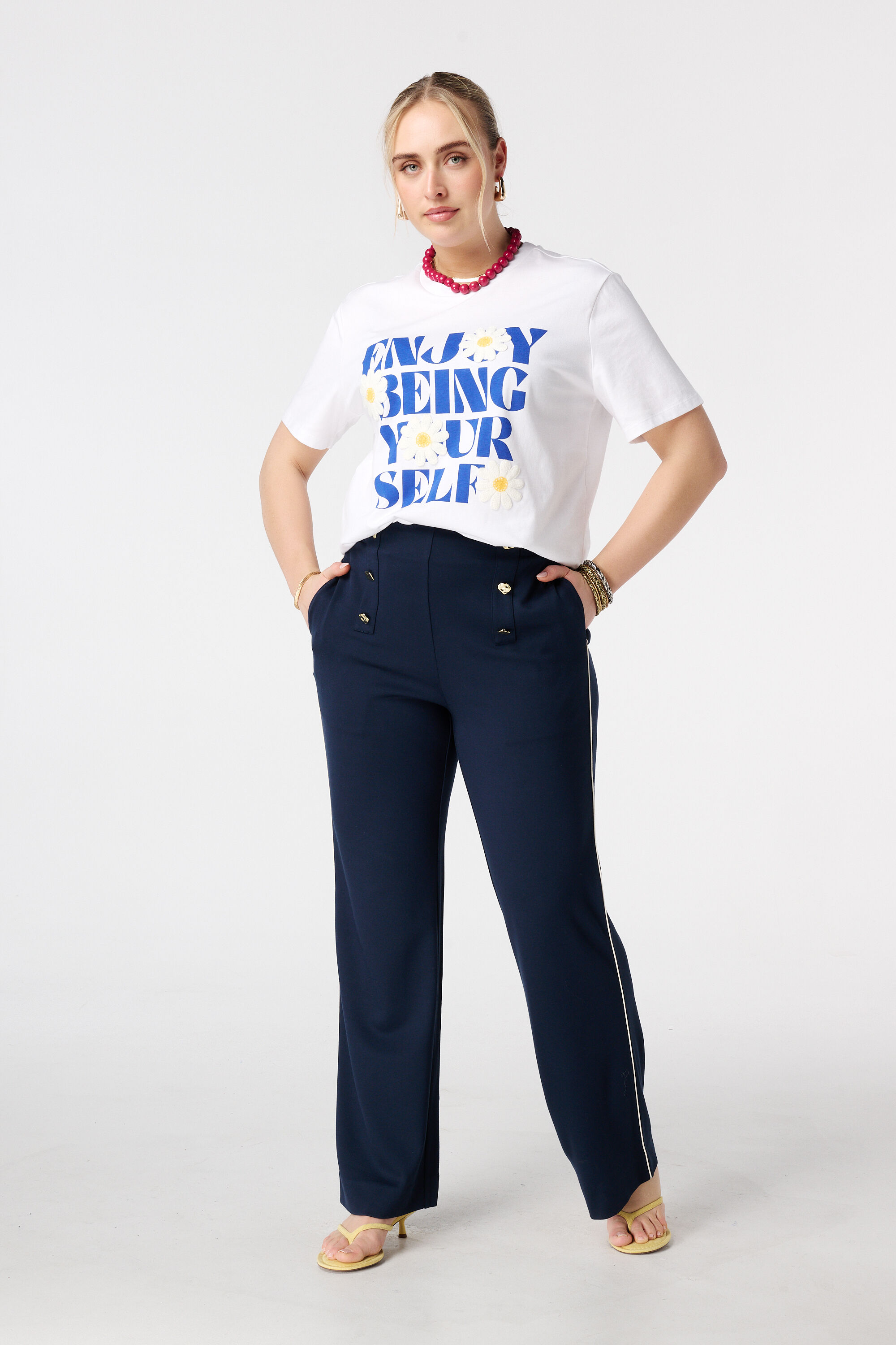 Wide leg broek met siernaden