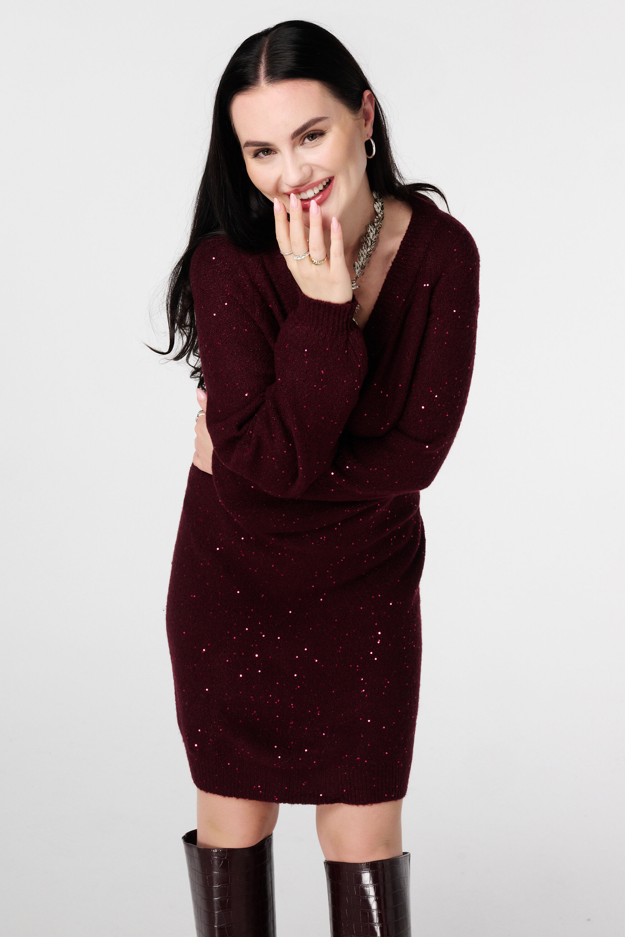 Gebreide tuniek met glitter en pailletten image number 5