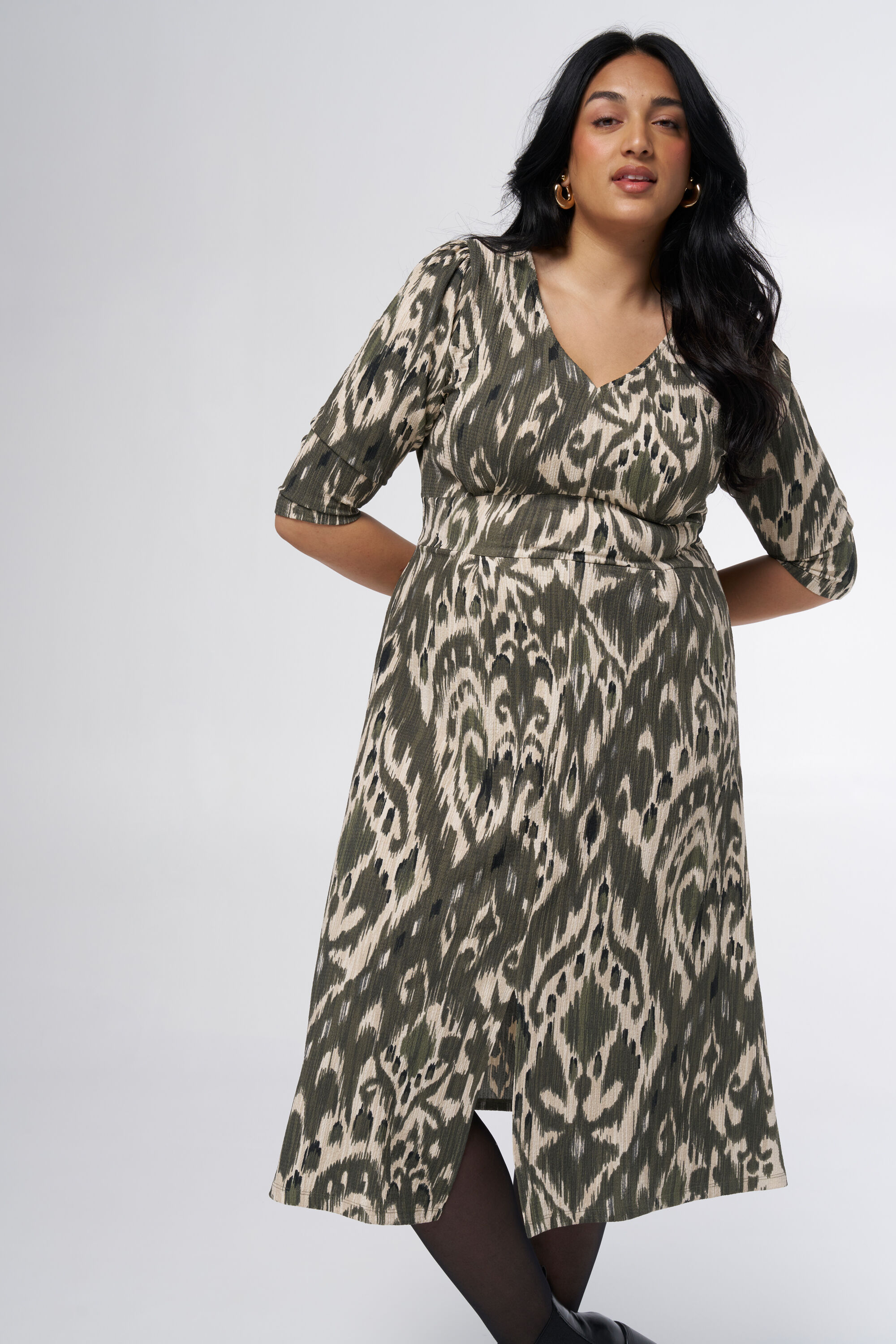 Midi jurk met structuur en print image number 5