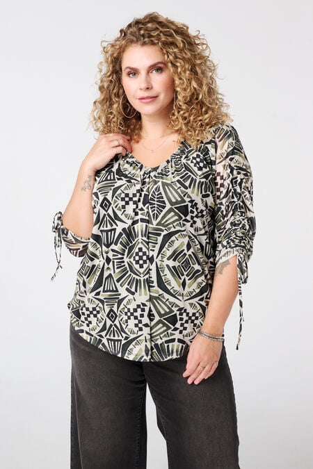 Blouse met print en drawstring mouwen Blouse met print en drawstring mouwen