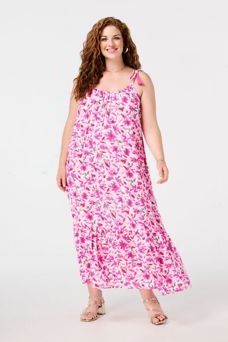 Maxi jurk met print en kwastjes Maxi jurk met print en kwastjes