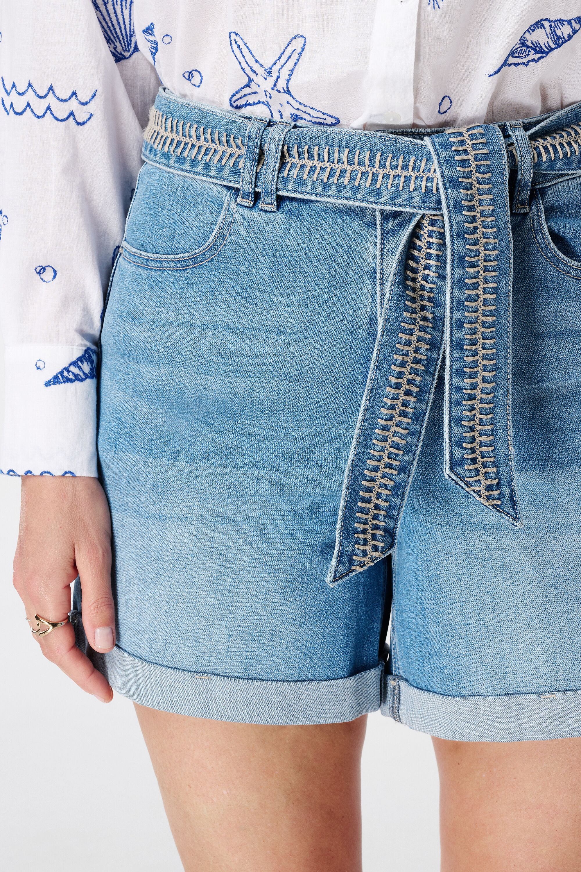 Denim short met tailleband image number 4