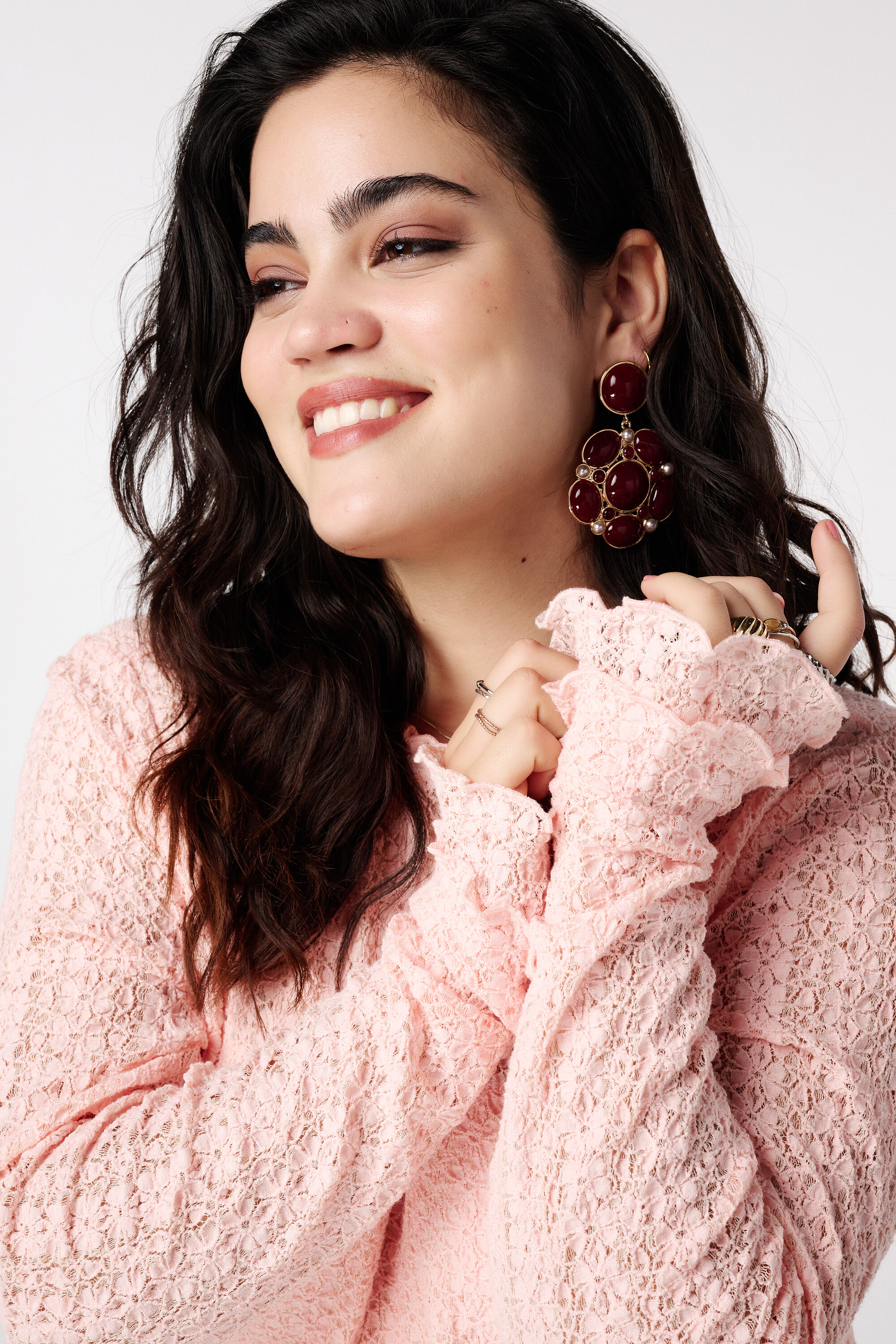 Kanten top met trompetmouwen image number 4