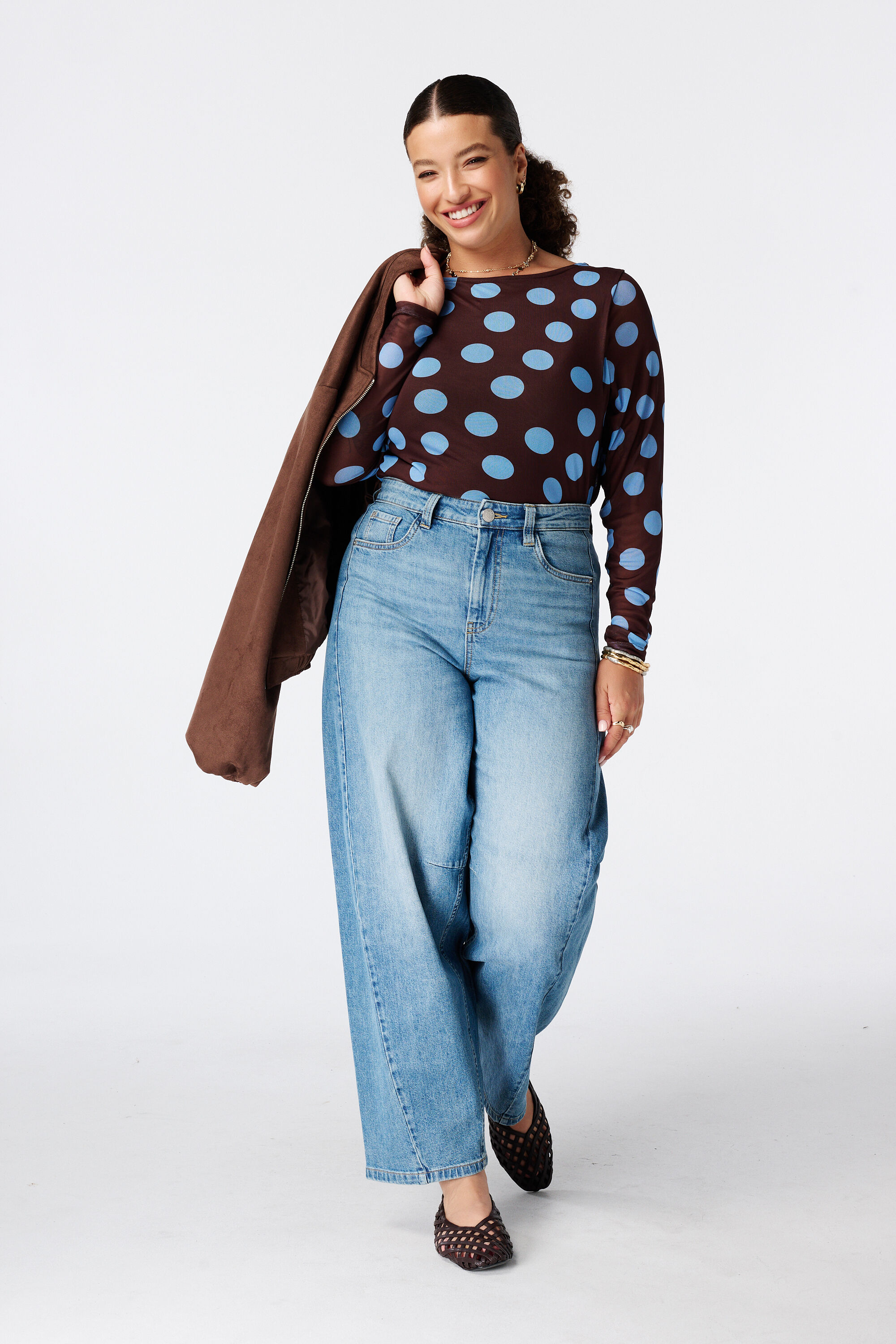 Gedrapeerde mesh top met polka dot image number 5