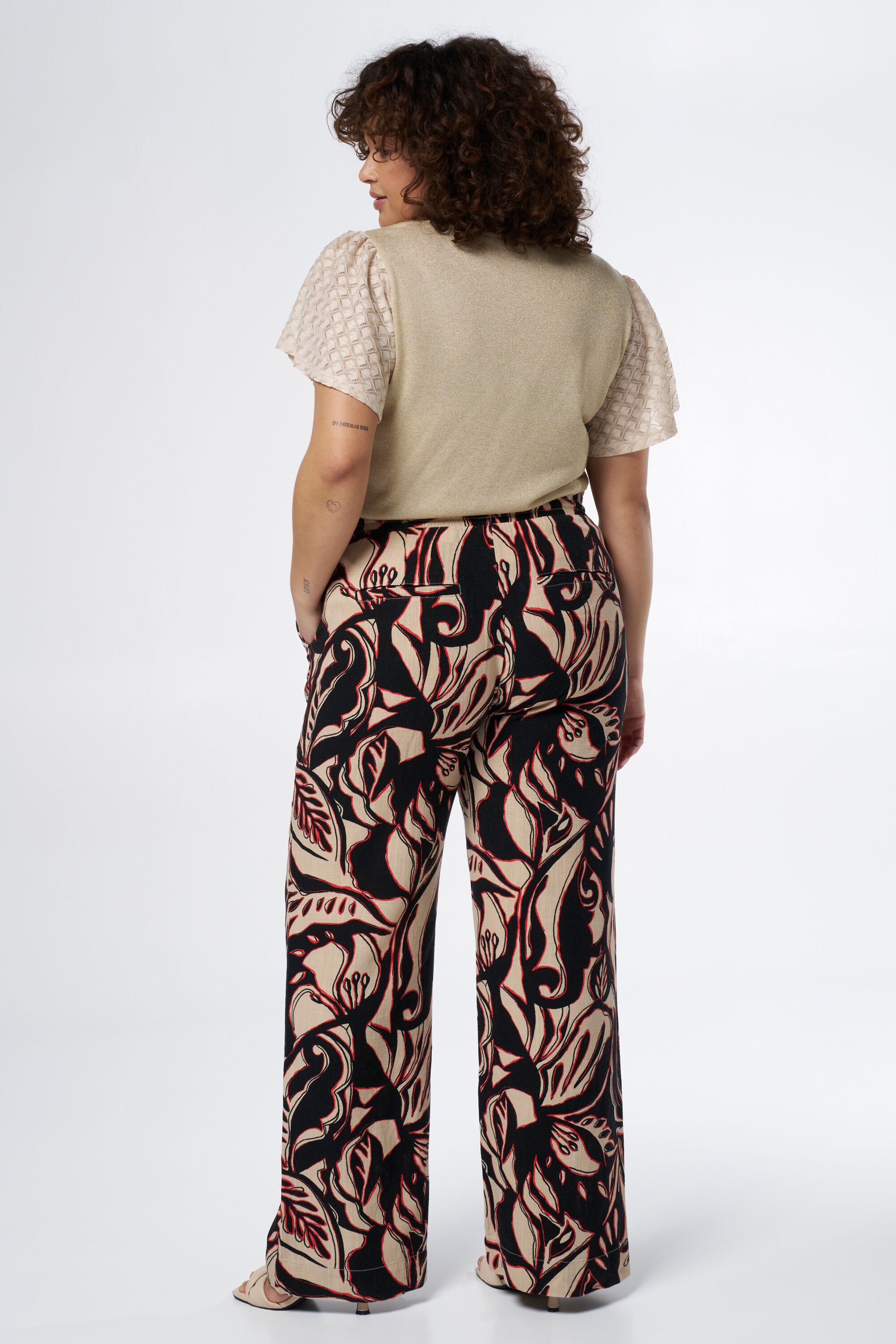 Linnen broek met elastische taille en print image number 3