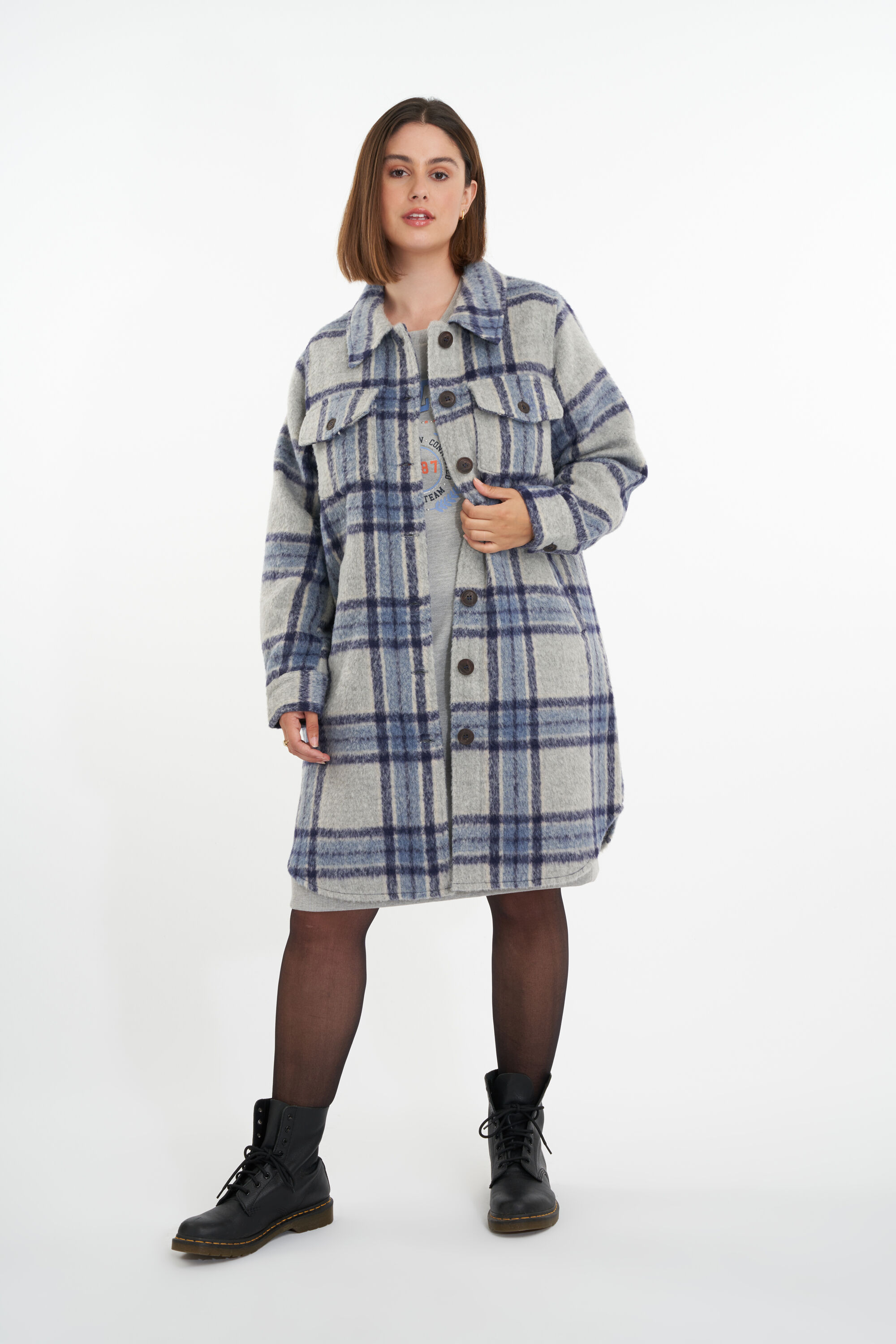 Lange geruite shacket  image number 6