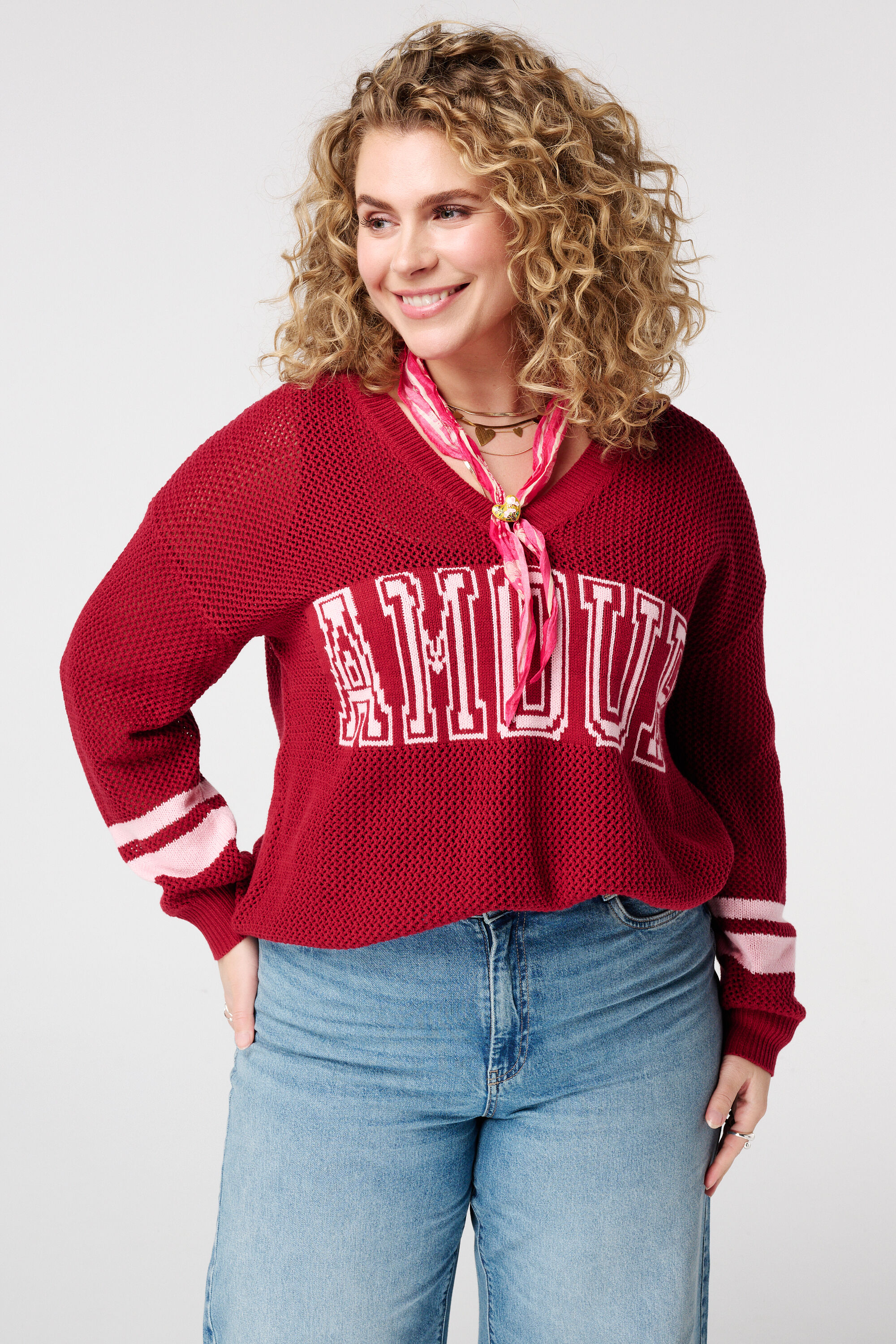 Gebreide trui met tekst