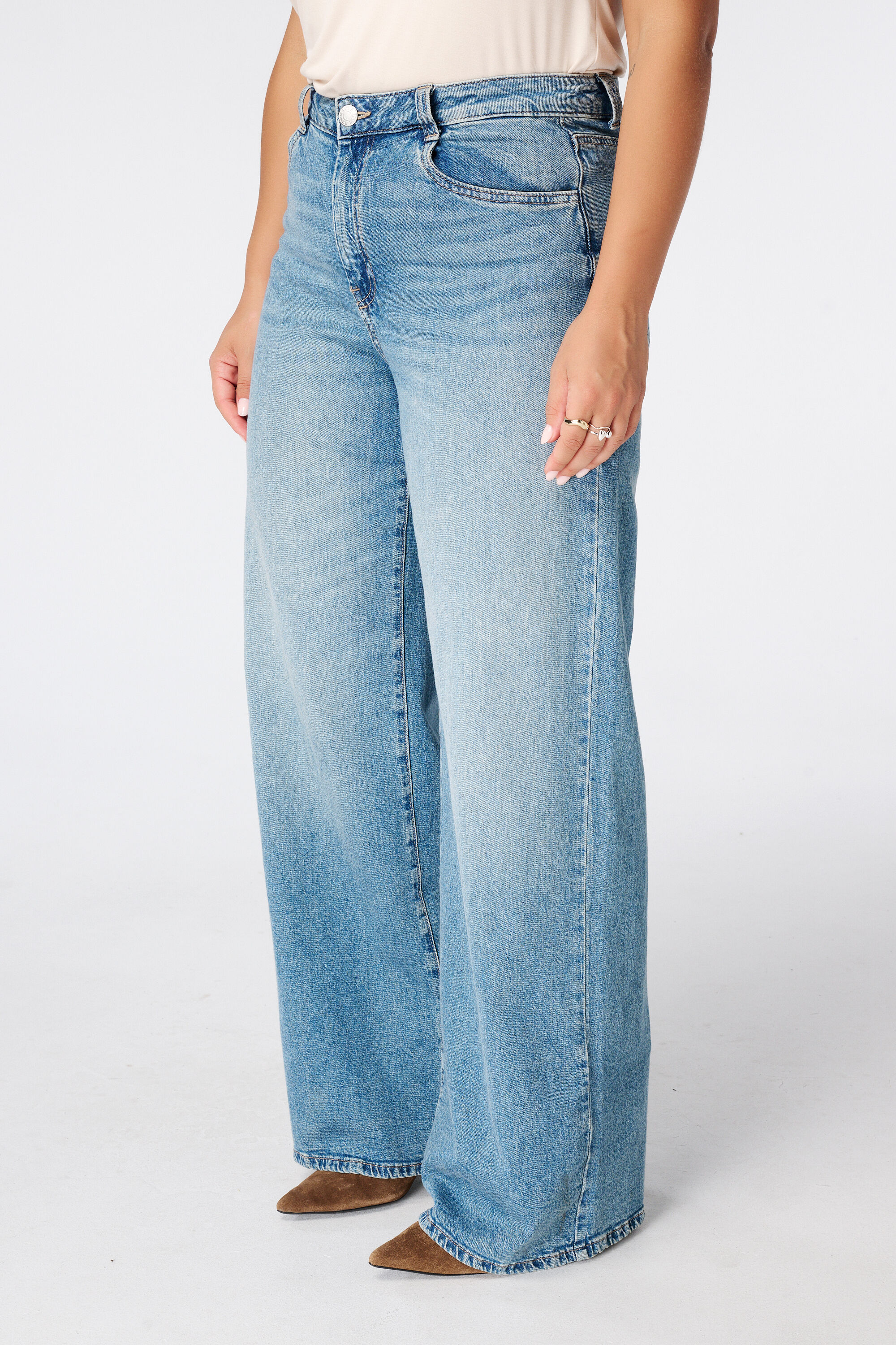 Wide leg jeans met hoge taille image number 3