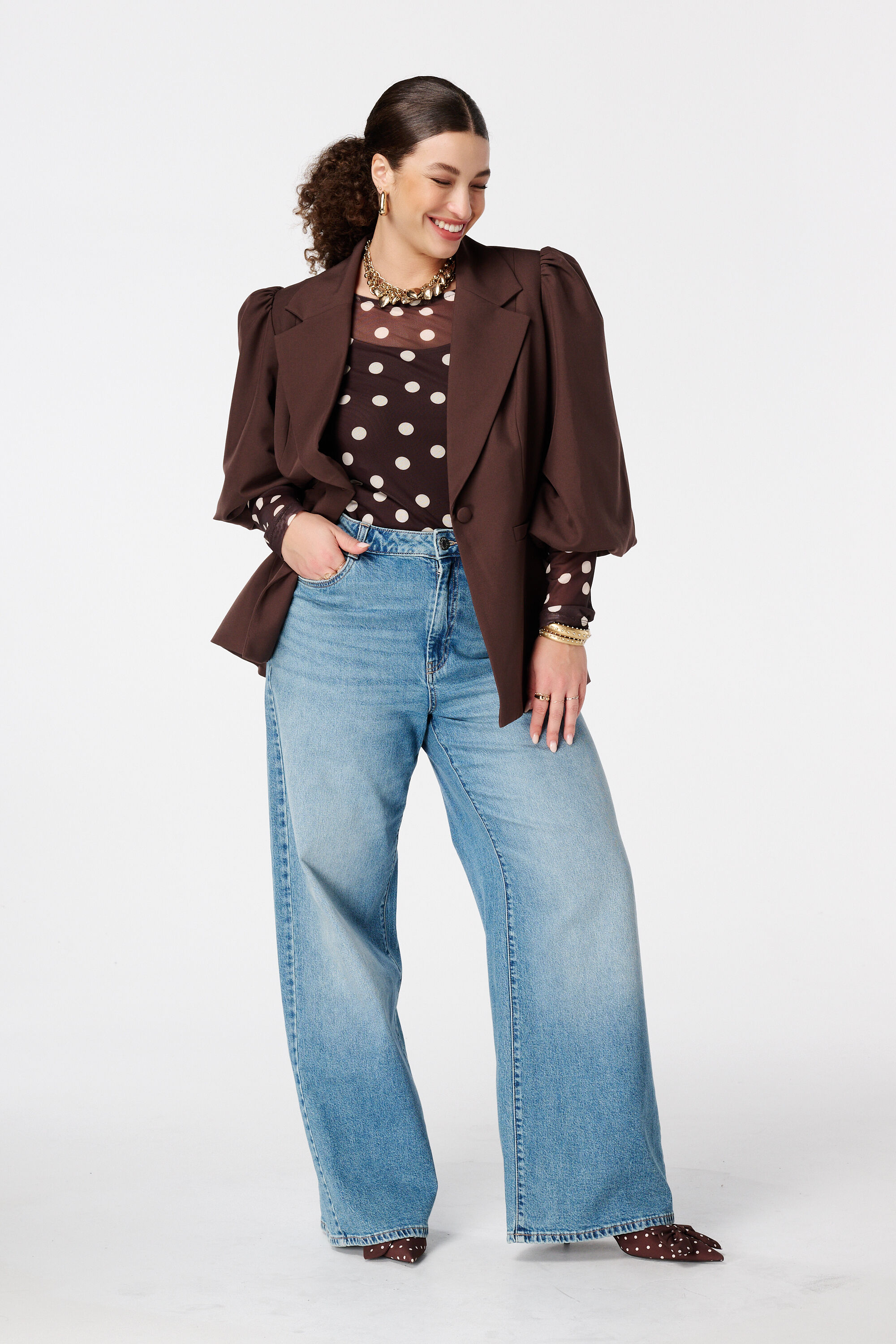 Polka dot mesh top image number 5