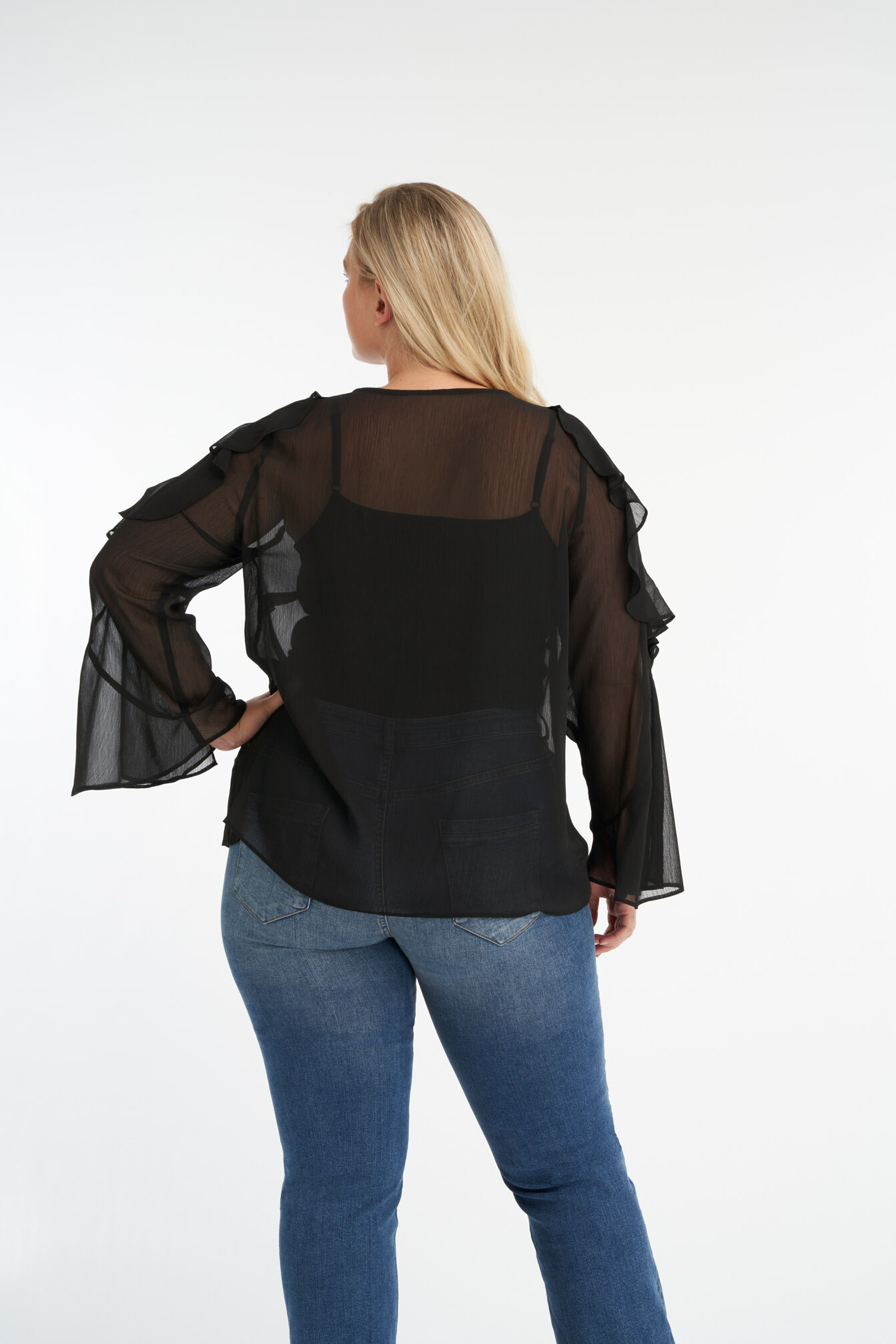 Transparante blouse met trompetmouw image number 3