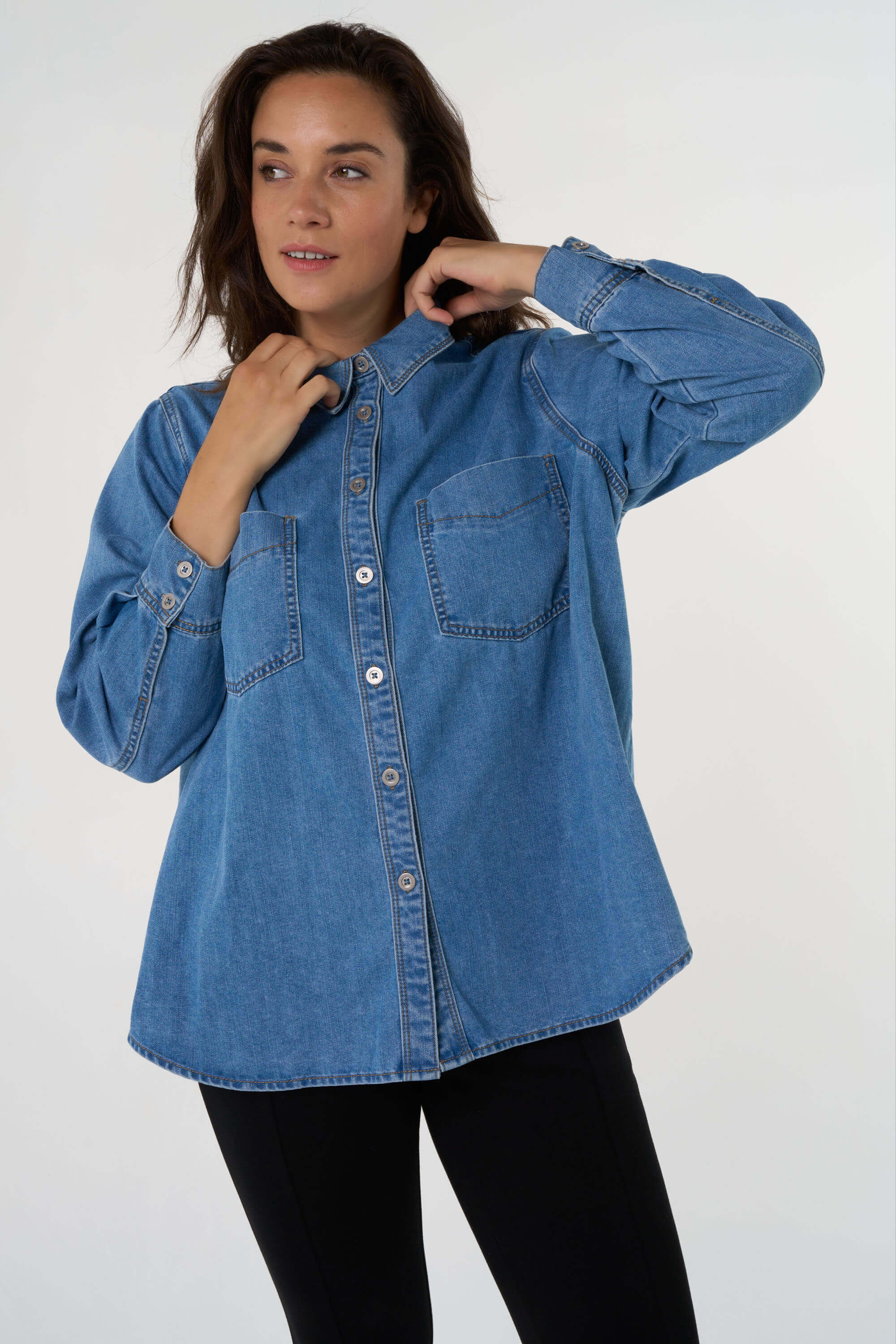 Denim blouse image number 6