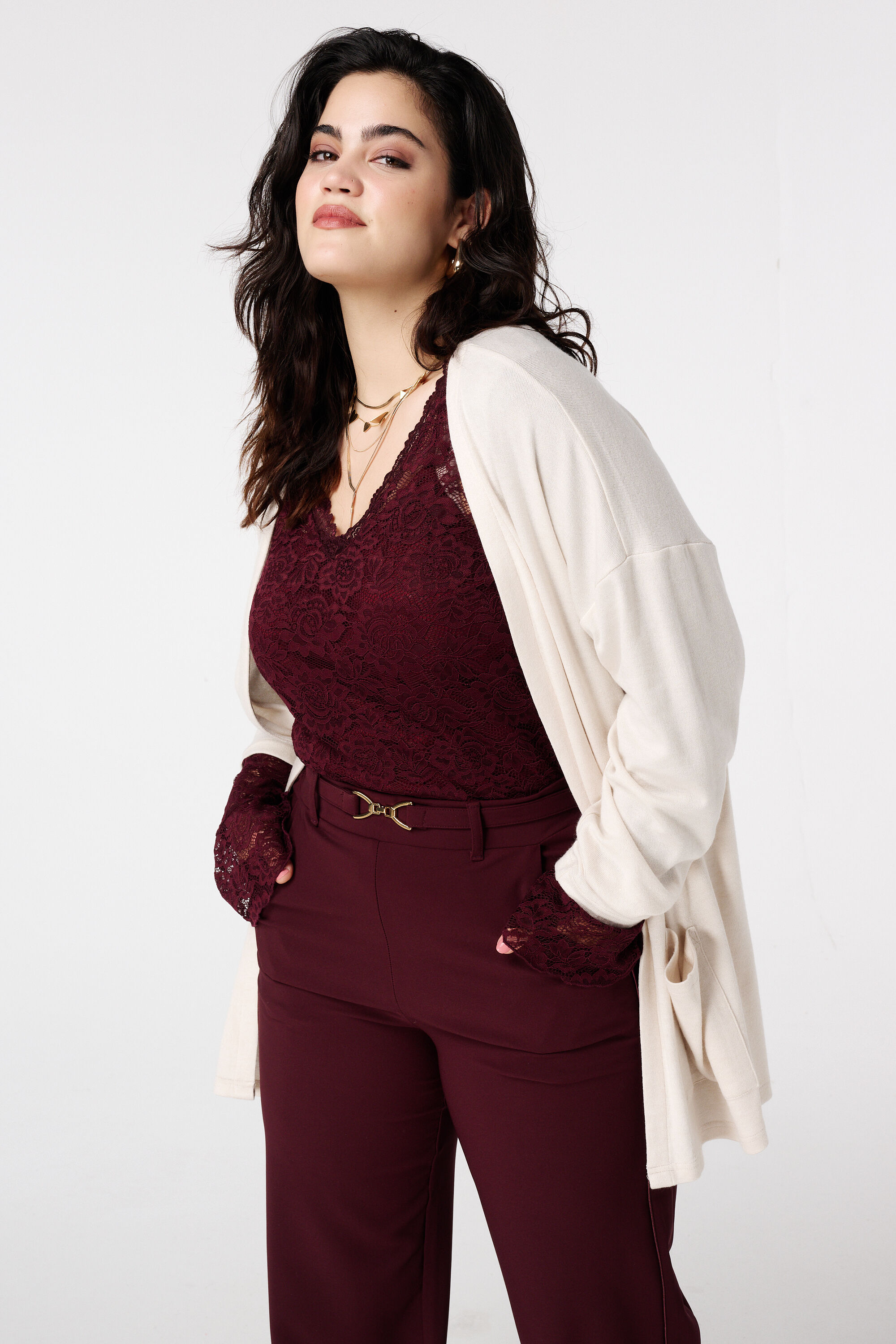 Lang vest met steekzakken